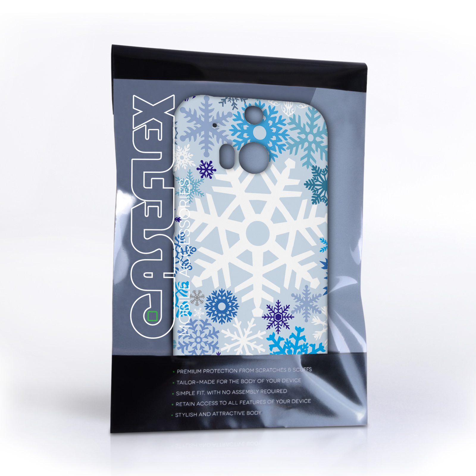 Caseflex HTC One M8 Winter Christmas Snowflake Hard Case - White / Blue