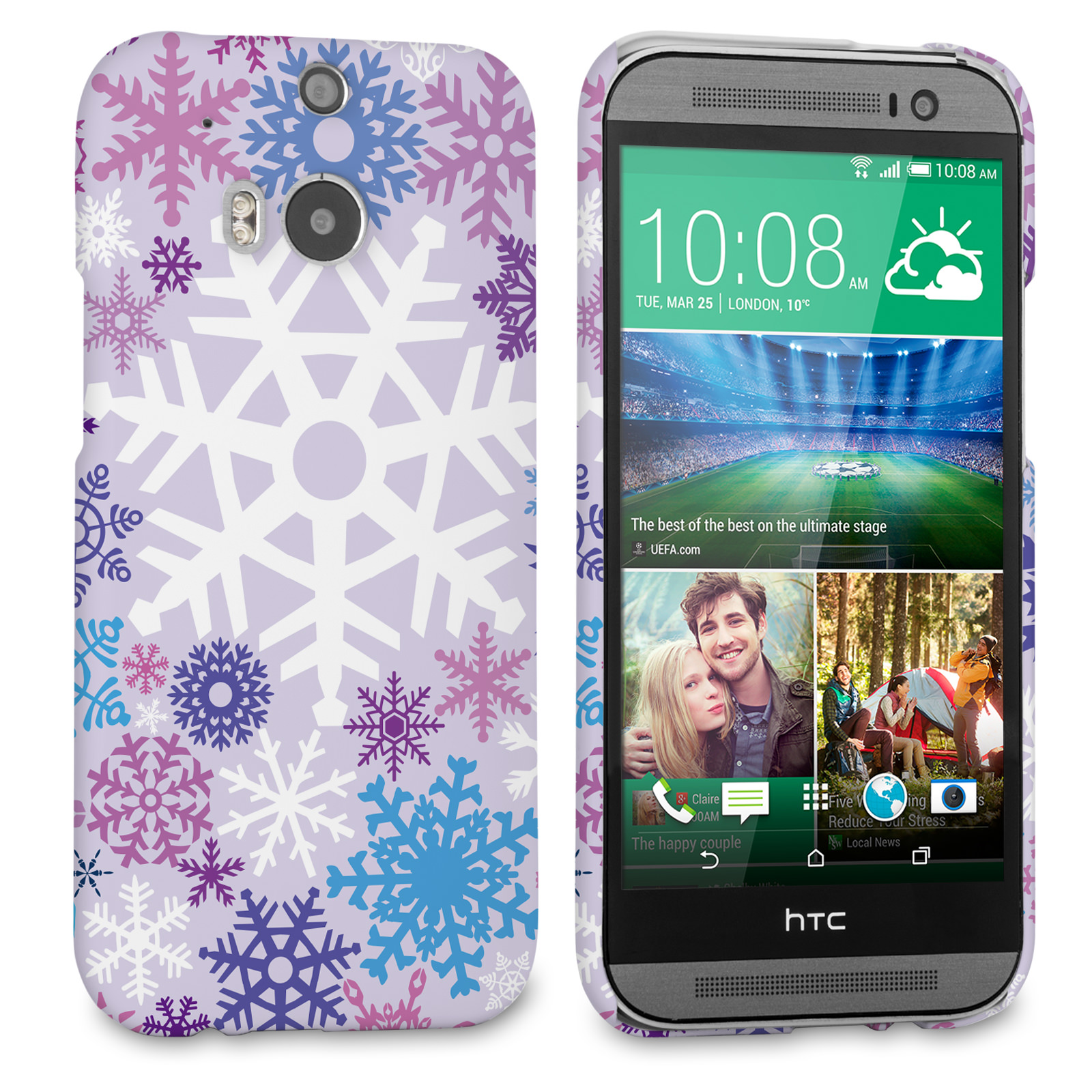 Caseflex HTC One M8 Winter Christmas Snowflake Hard Case - Purple / Blue