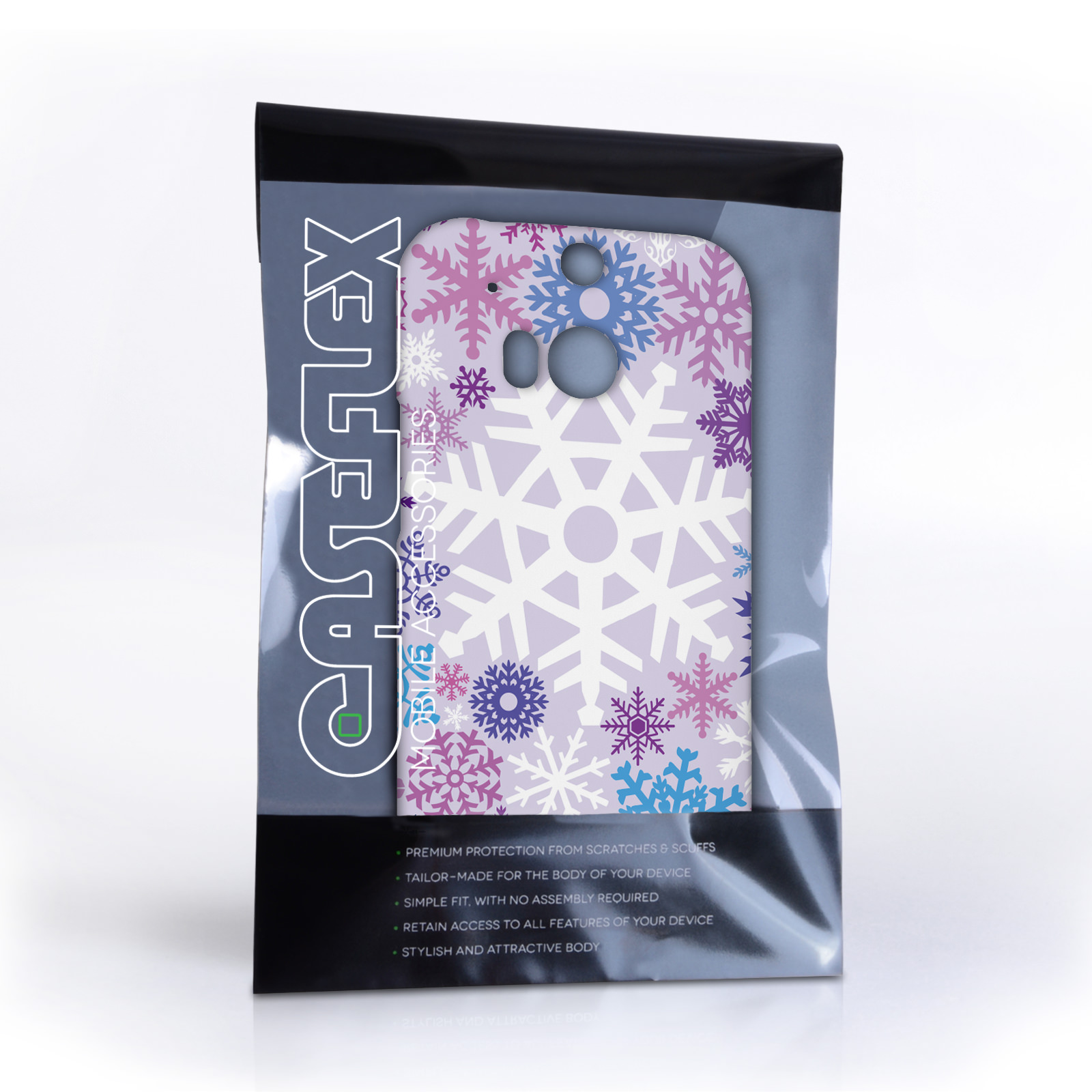 Caseflex HTC One M8 Winter Christmas Snowflake Hard Case - Purple / Blue
