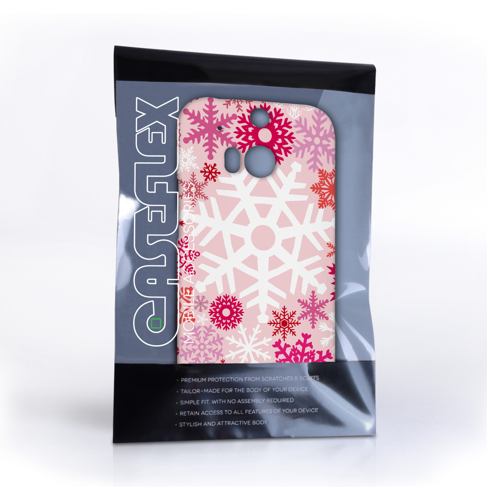Caseflex HTC One M8 Winter Christmas Snowflake Hard Case - Red / Pink