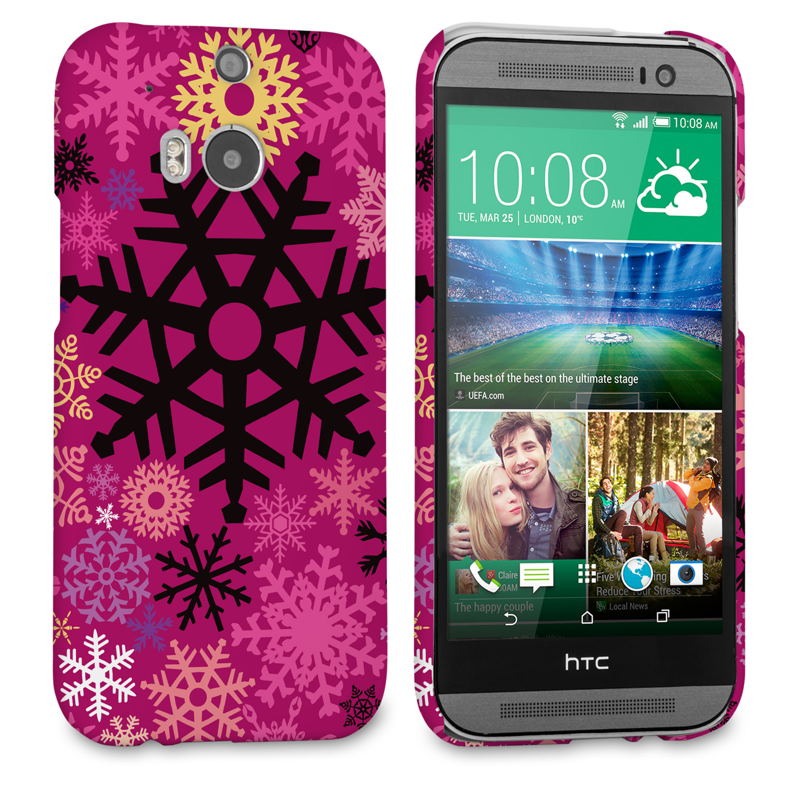 Caseflex HTC One M8 Christmas Winter Snowflake Hard Case - Burgundy