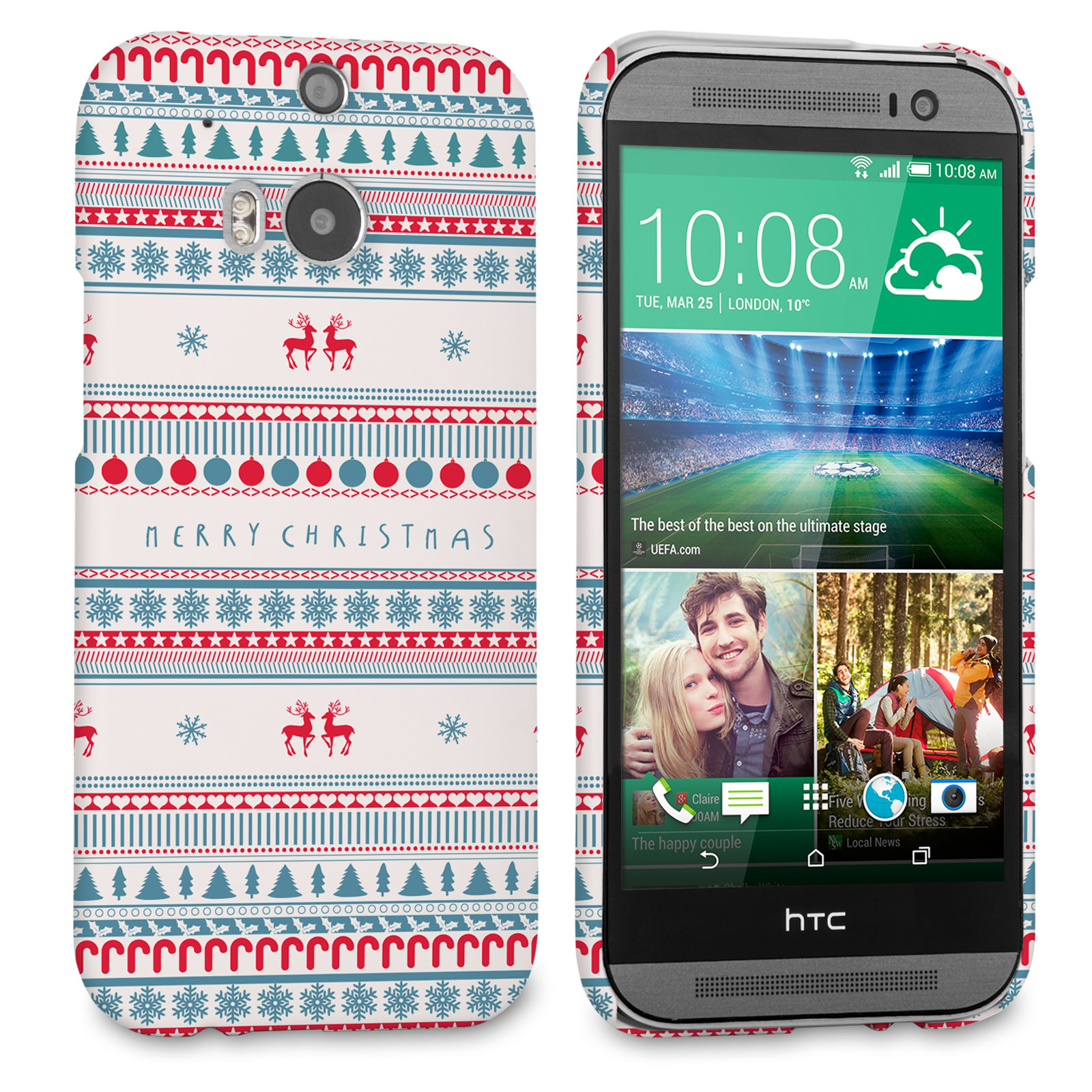 Caseflex HTC One M8 Merry Christmas Reindeer Snowflake Pattern Hard Case