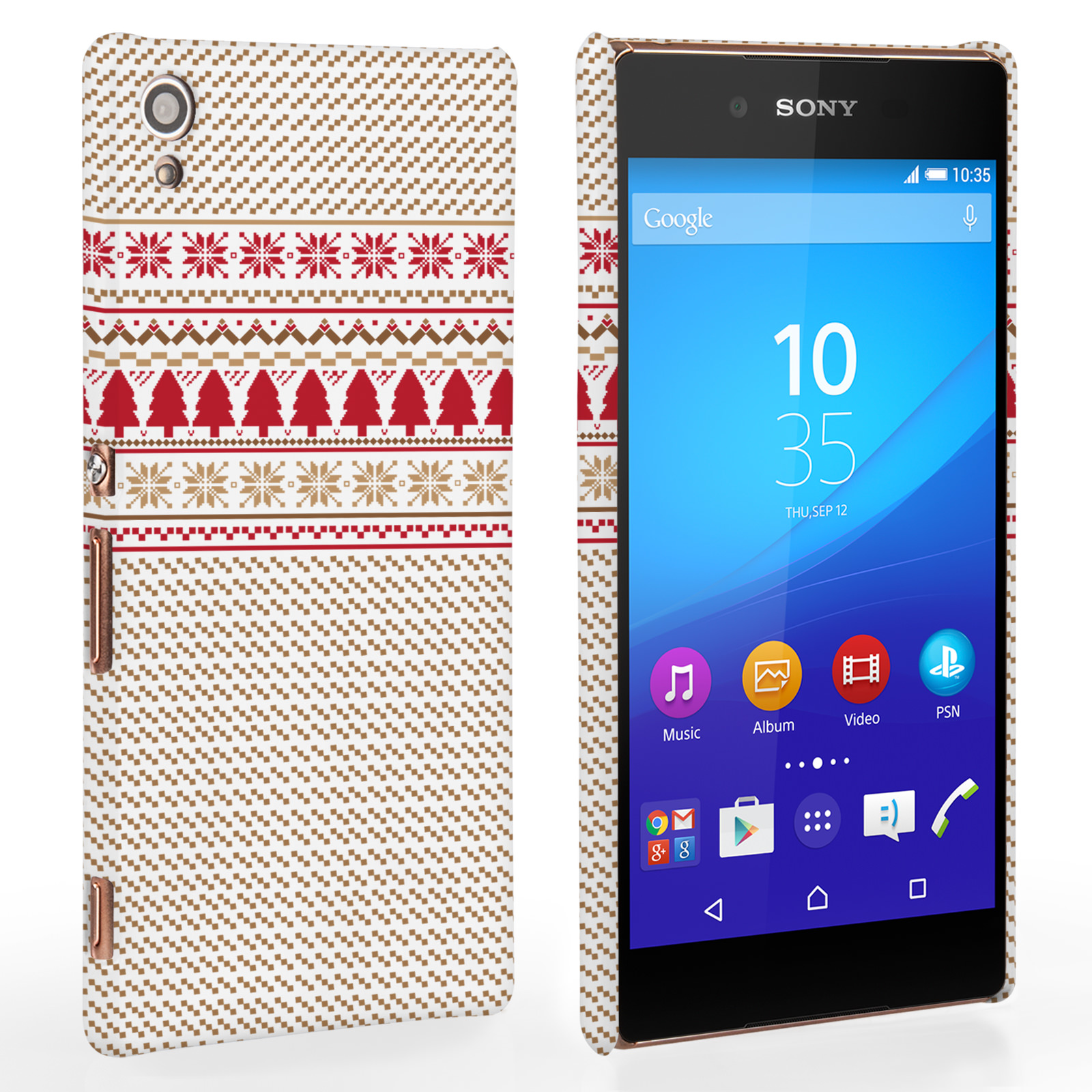 Caseflex Sony Xperia Z3+ Christmas Knitted Snowflake Jumper Hard Case - Brown / Red / White