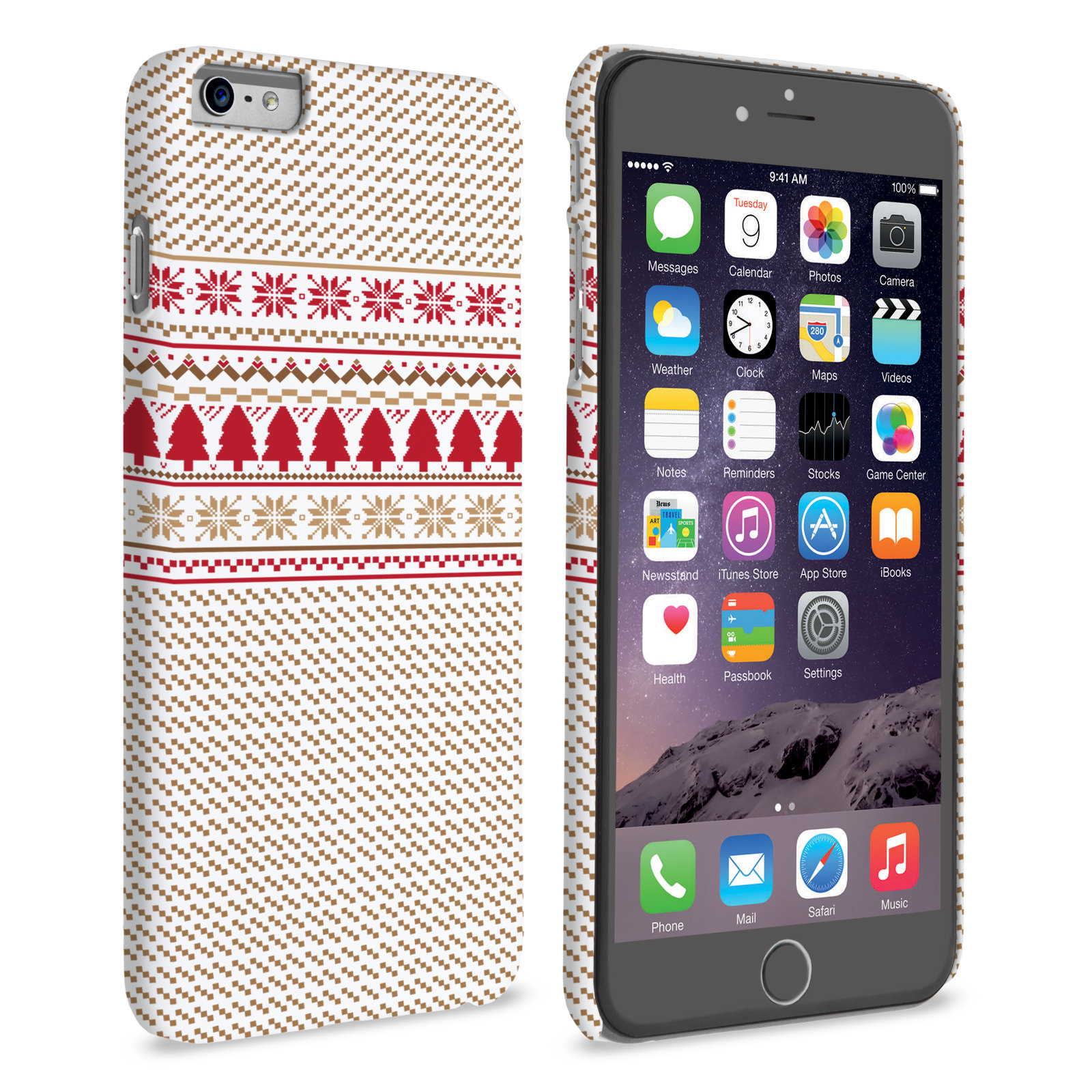 Caseflex iPhone 6 Plus and 6s Plus Christmas Knitted Snowflake Jumper Hard Case - Brown / Red / White