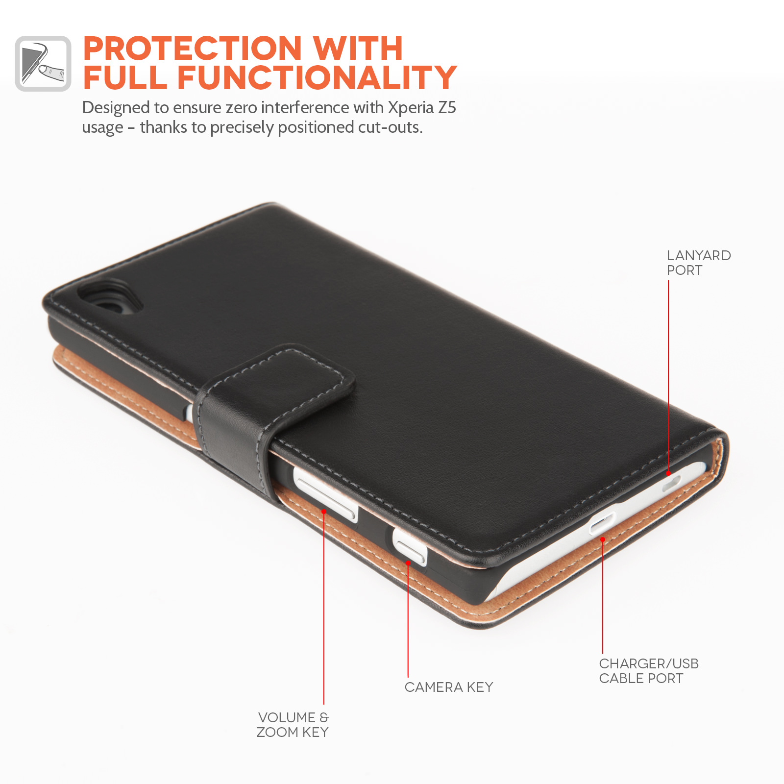 Caseflex Sony Xperia Z5 Real Leather Wallet Case - Black