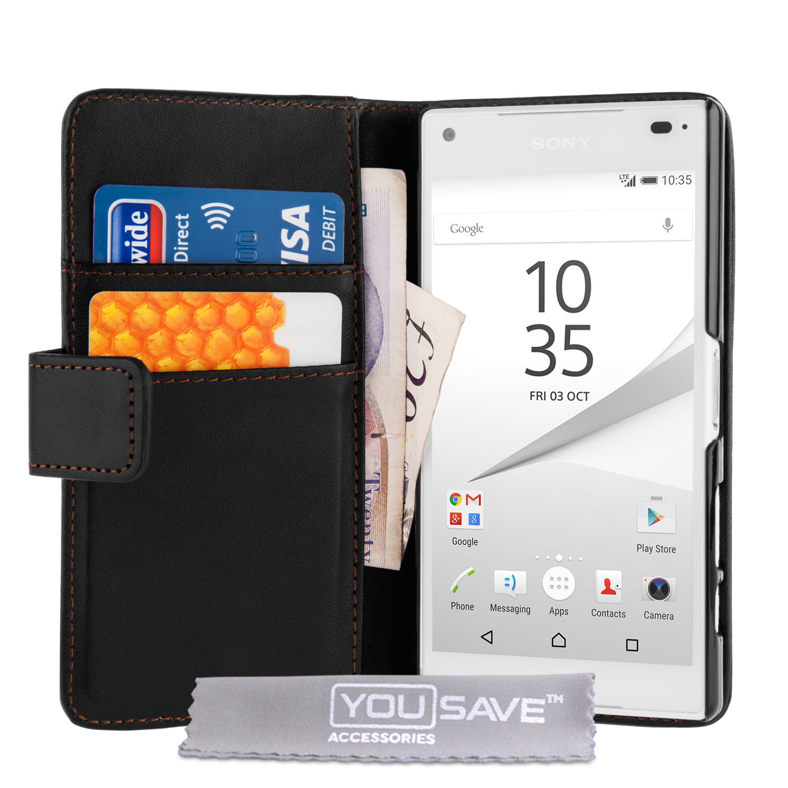 YouSave Accessories Sony Xperia Z5 Compact Leather-Effect Wallet Case - Black