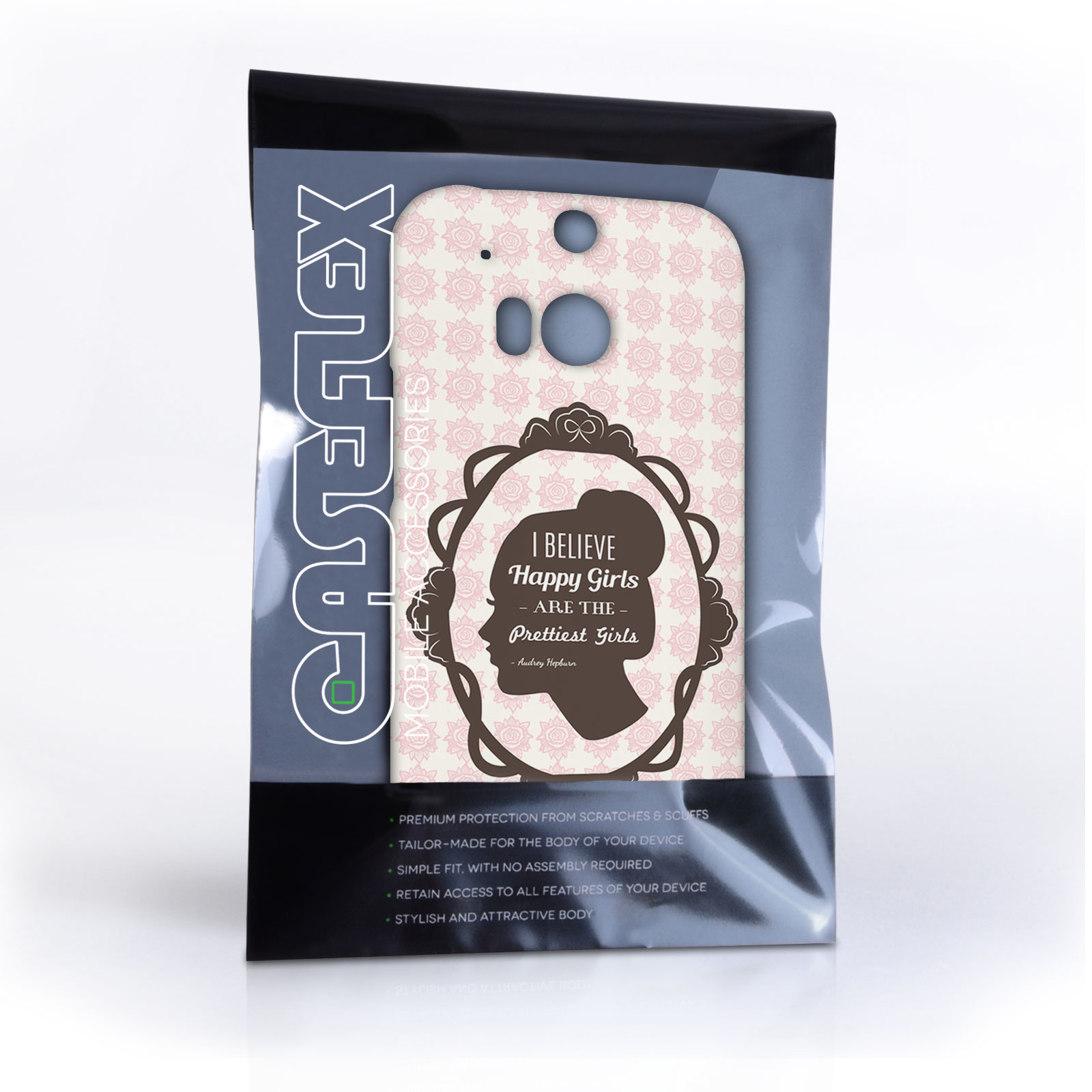 Caseflex HTC One M8 Audrey Hepburn ‘Happy Girls’ Quote Case