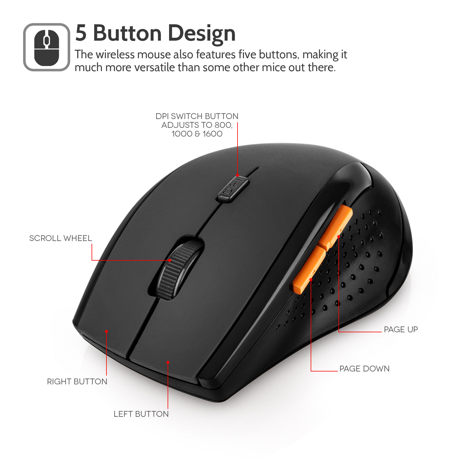Caseflex Bluetooth Wireless Mouse -Black/Orange