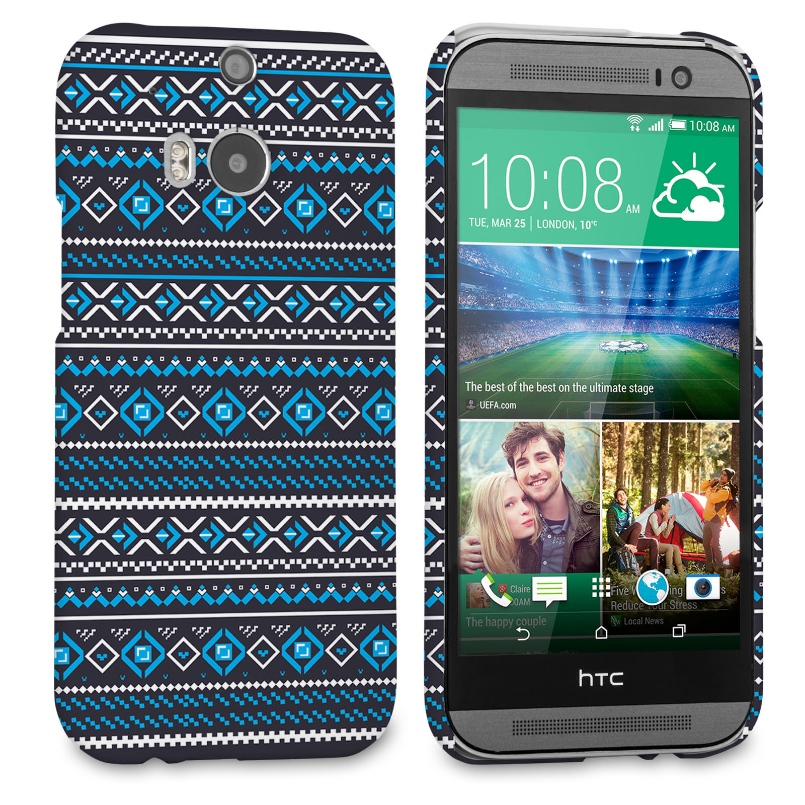 Caseflex HTC One M8 Fairisle Case – Grey with Blue Background