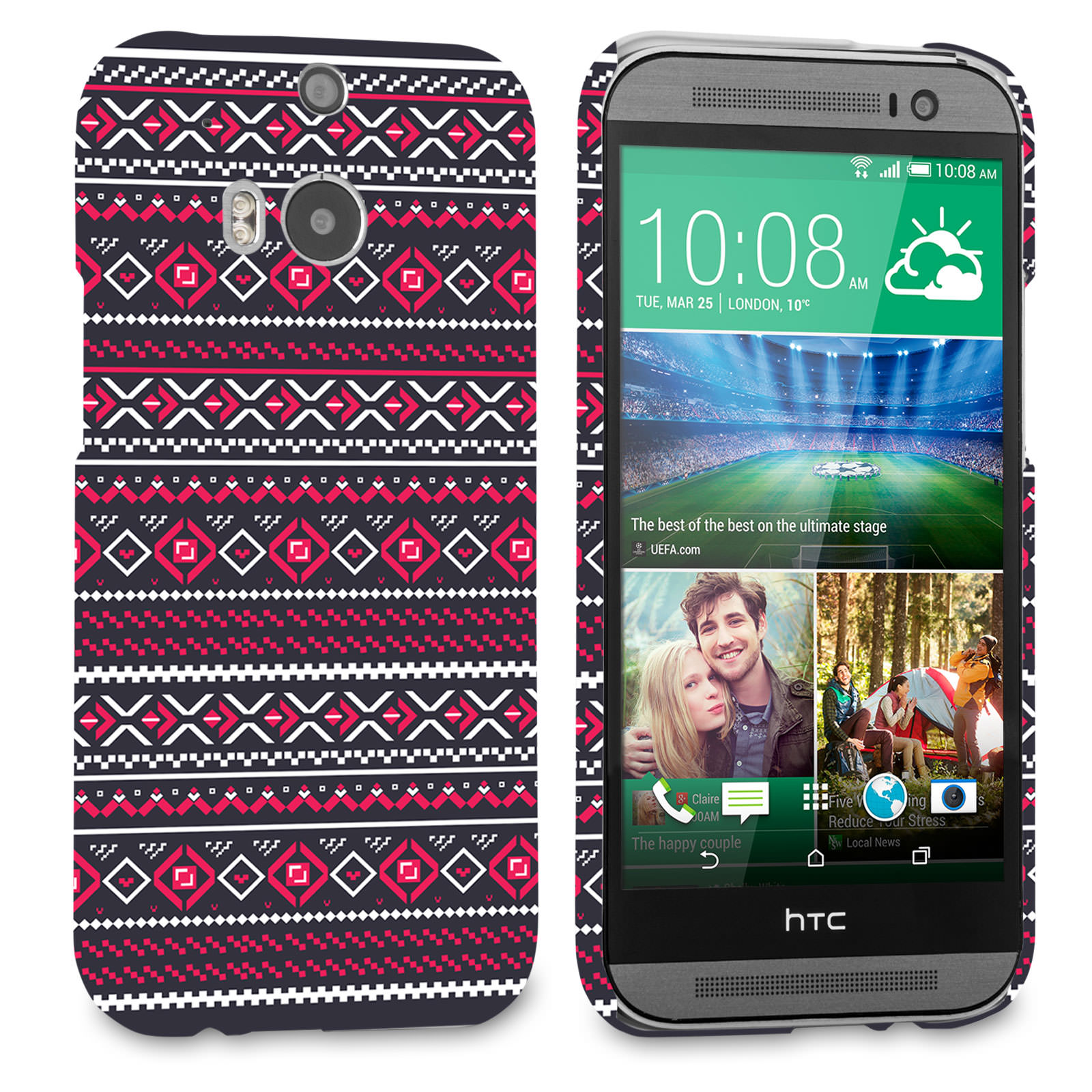 Caseflex HTC One M8 Fairisle Case – Grey with Red Background