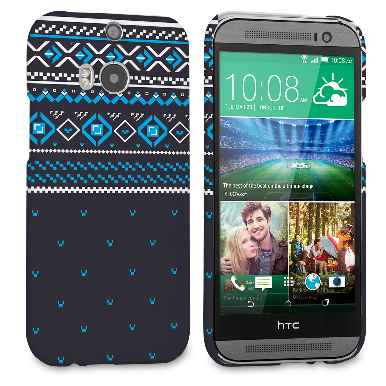 Caseflex HTC One M8 Fairisle Case – Grey and Blue Half Pattern