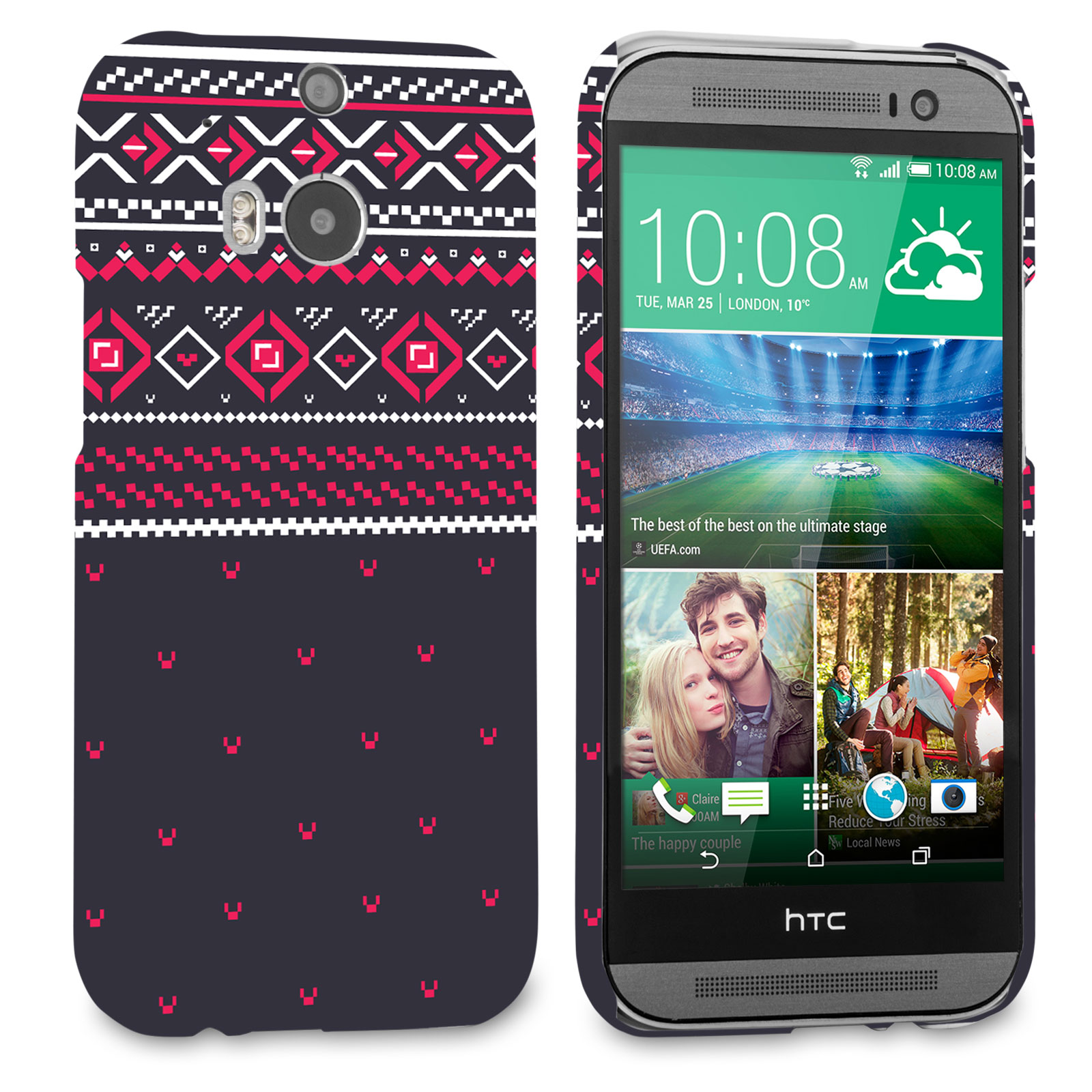 Caseflex HTC One M8 Fairisle Case – Grey and Red Half Pattern