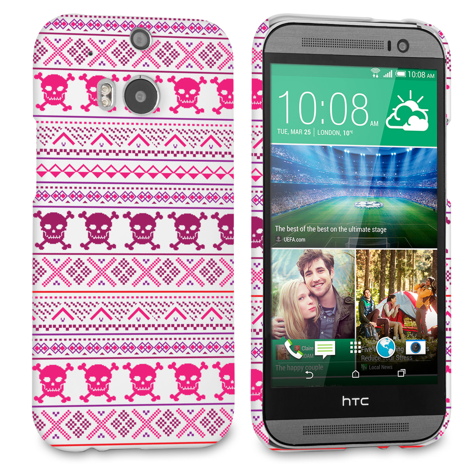 Caseflex HTC One M8 Fairisle Case – Pink Skull White Background