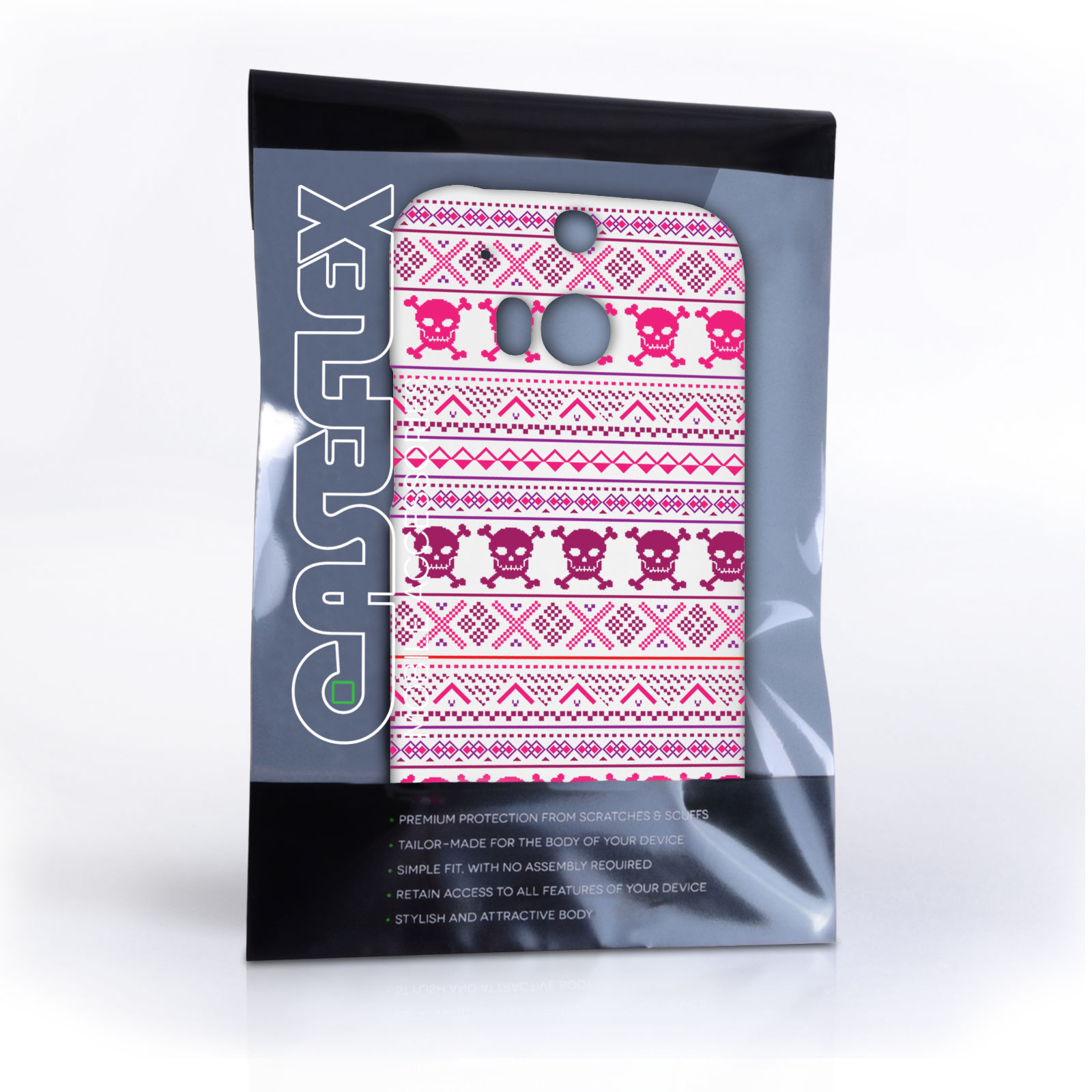 Caseflex HTC One M8 Fairisle Case – Pink Skull White Background