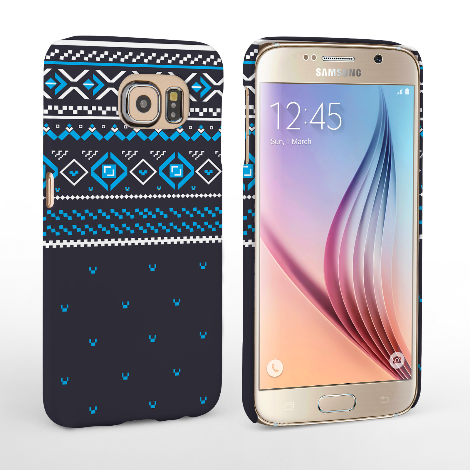 Caseflex Samsung Galaxy S6 Fairisle Case – Grey and Blue Half Pattern