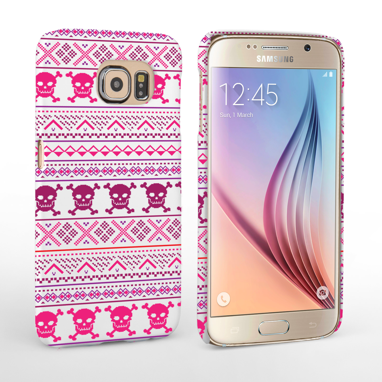 Caseflex Samsung Galaxy S6 Fairisle Case – Pink Skull White Background