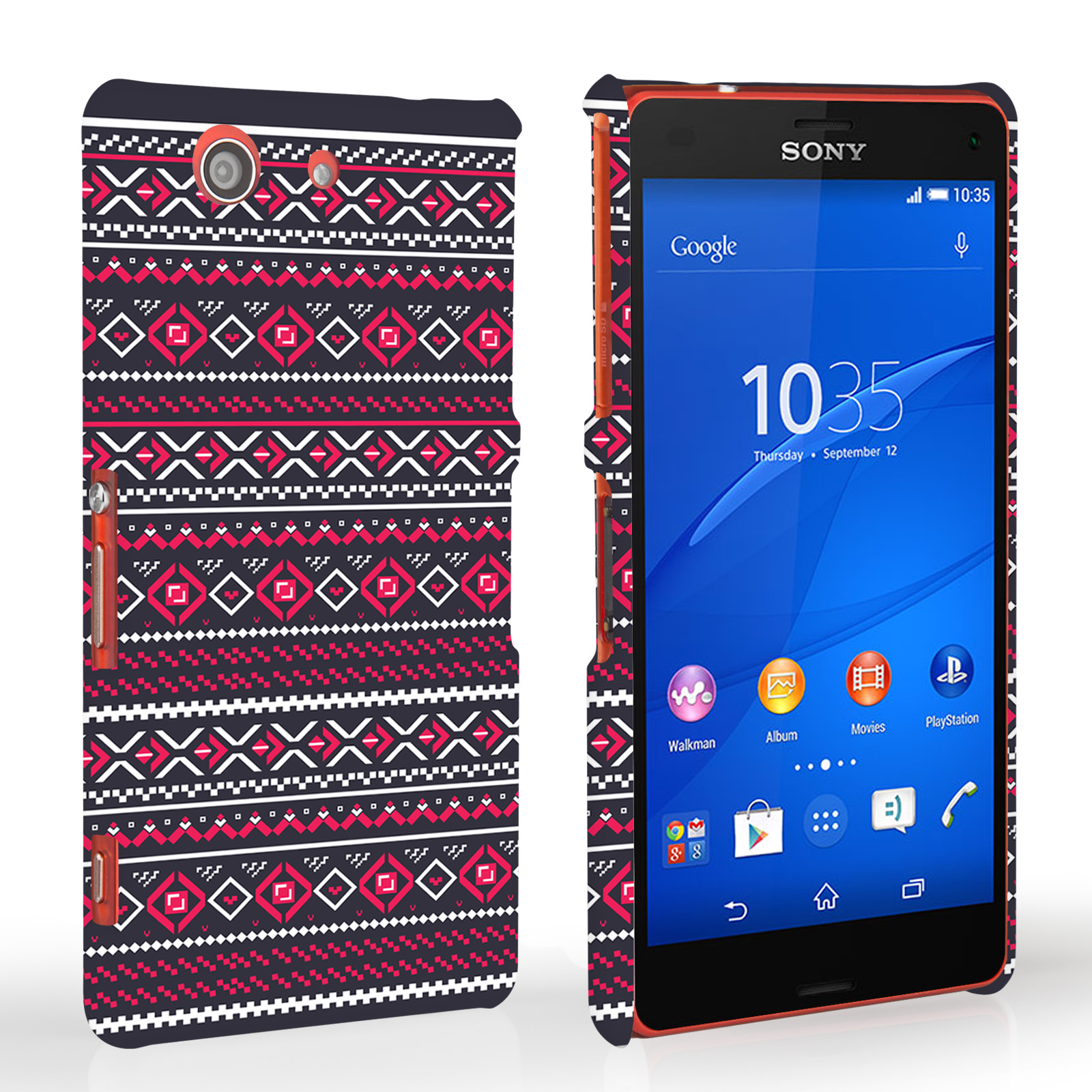 Caseflex Sony Xperia Z3 Compact Fairisle Case – Grey with Red Background