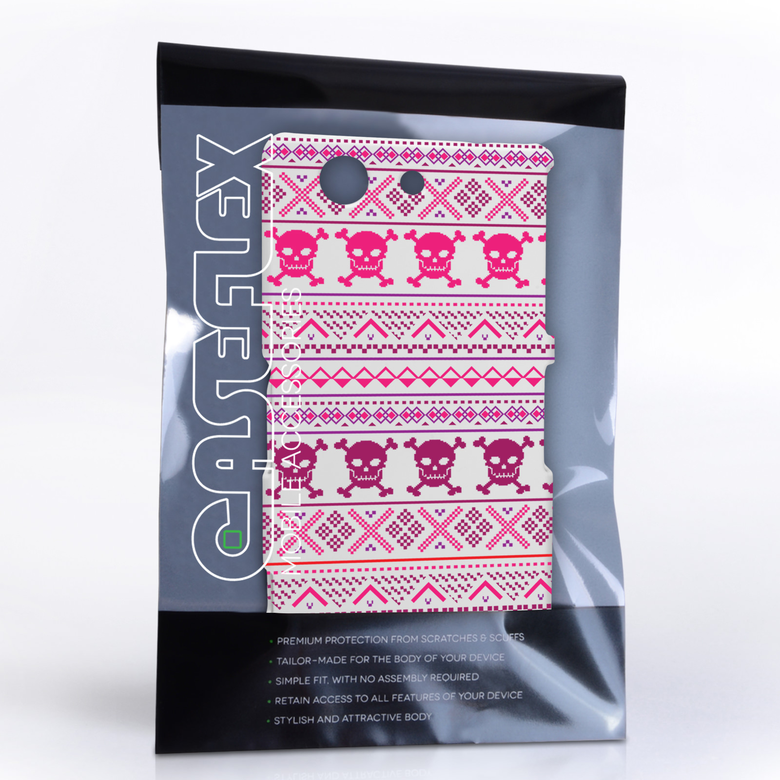 Caseflex Sony Xperia Z3 Compact Fairisle Case – Pink Skull White Background