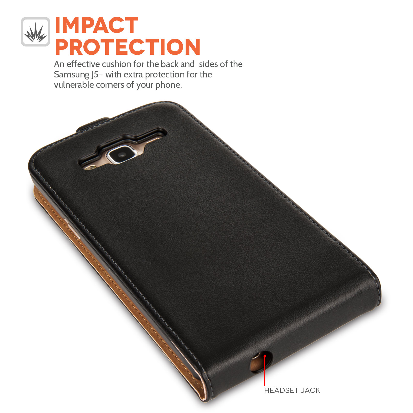 Caseflex Samsung Galaxy J5 Real Leather Flip Case - Black