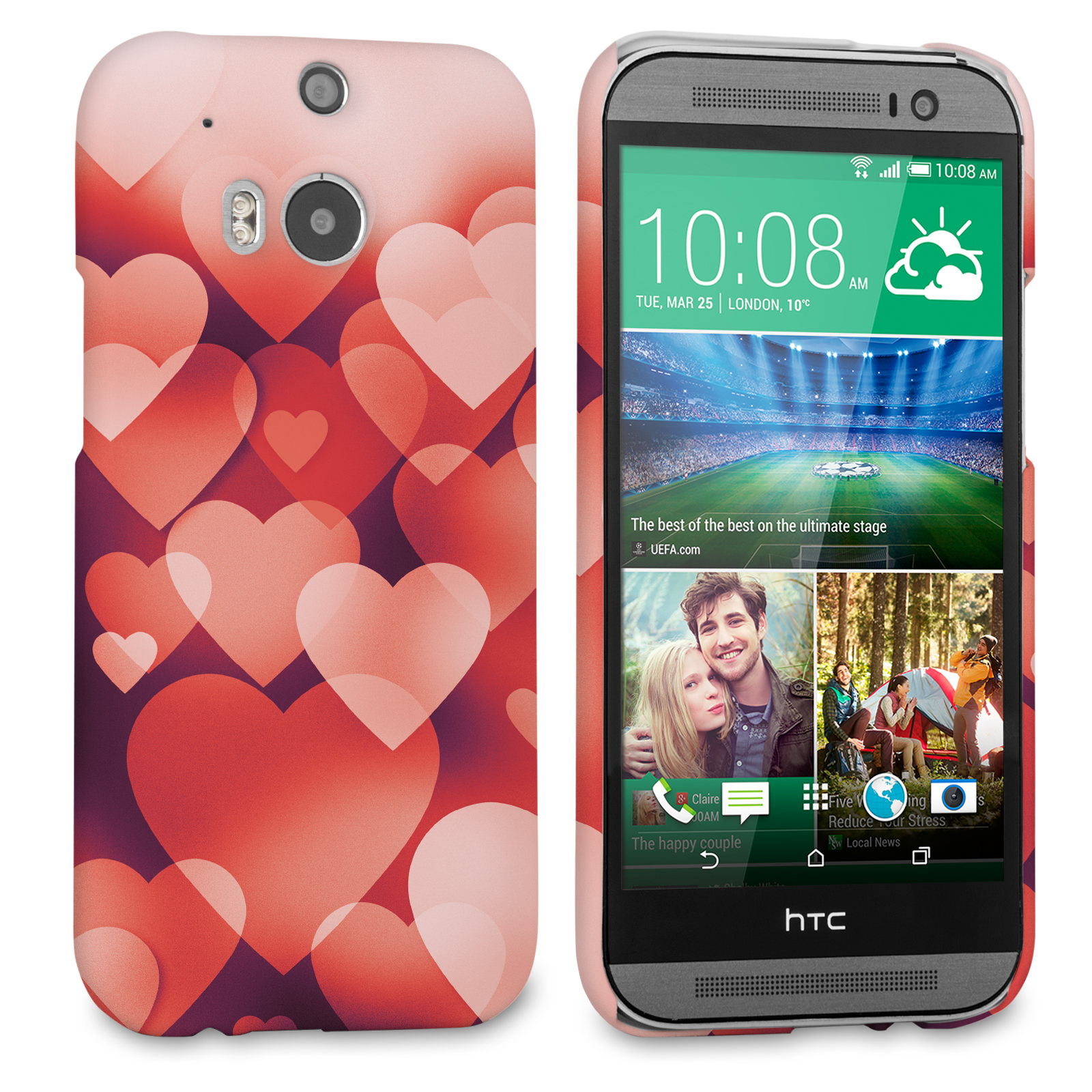 Caseflex HTC One M8 Shimmering Hearts Case - Red
