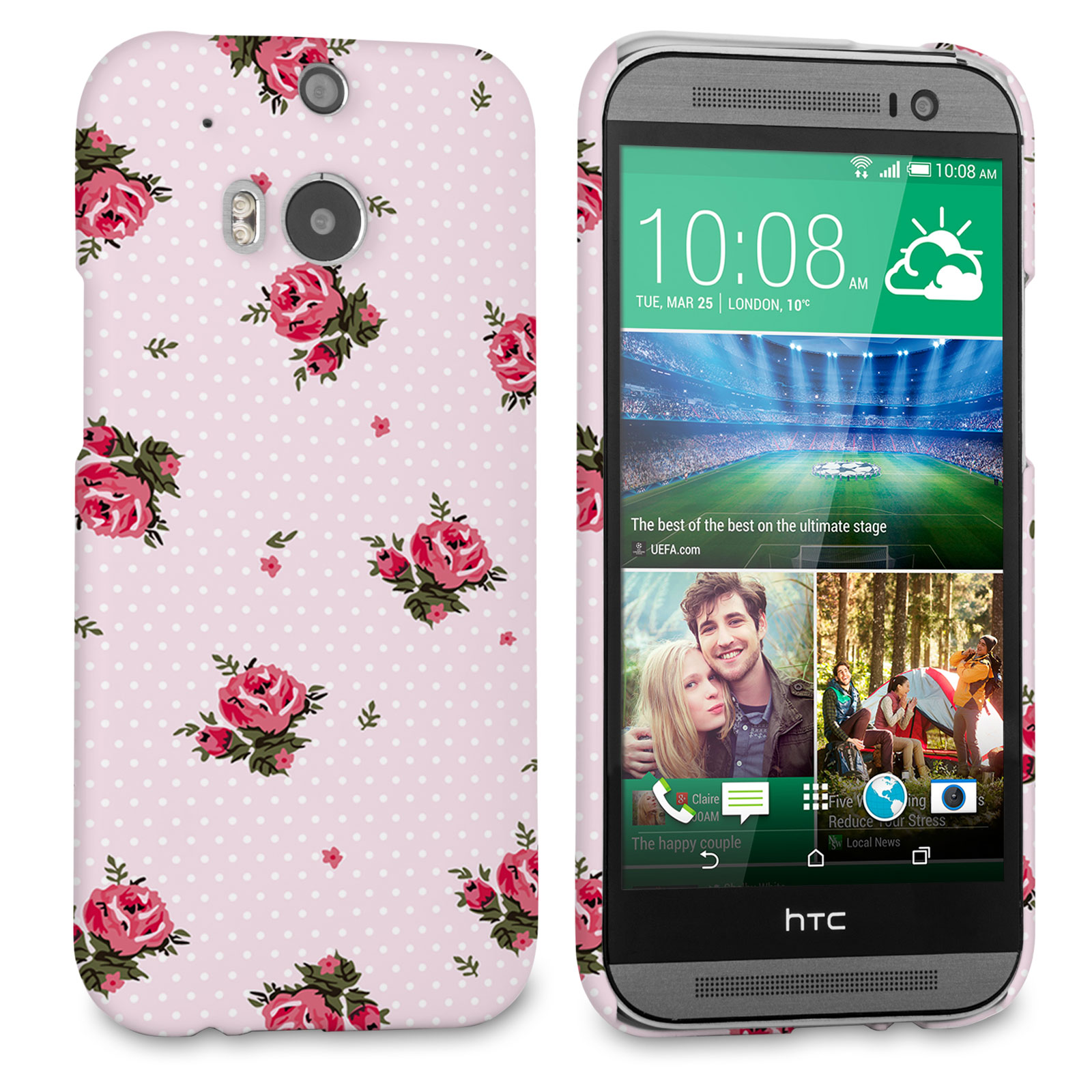 Caseflex HTC One M8 Vintage Roses Polka Dot Wallpaper Hard Case – Pink