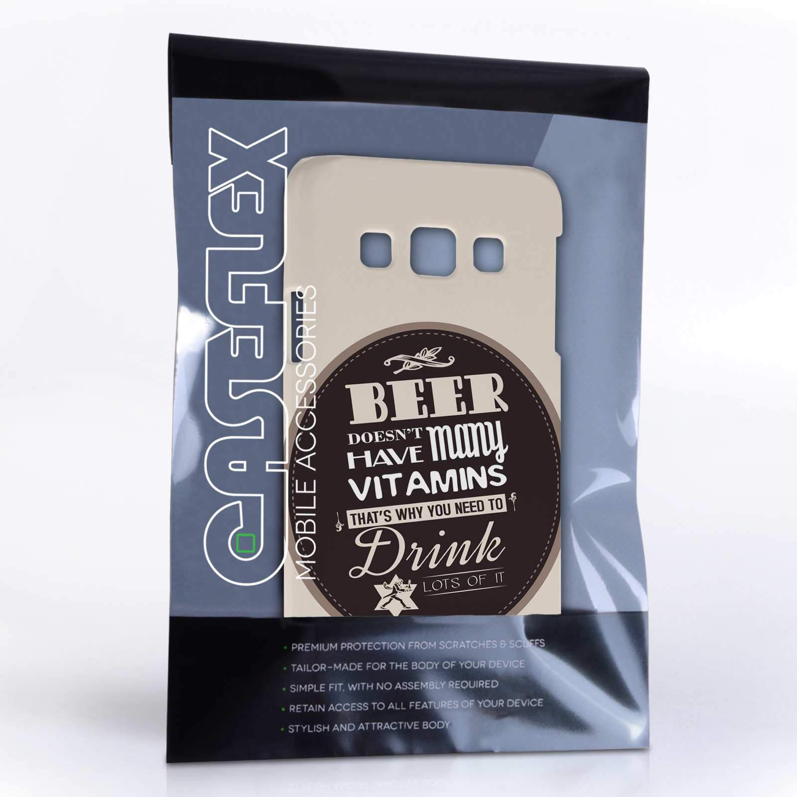 Caseflex Samsung Galaxy A3 Beer Label Quote Hard Case – Brown
