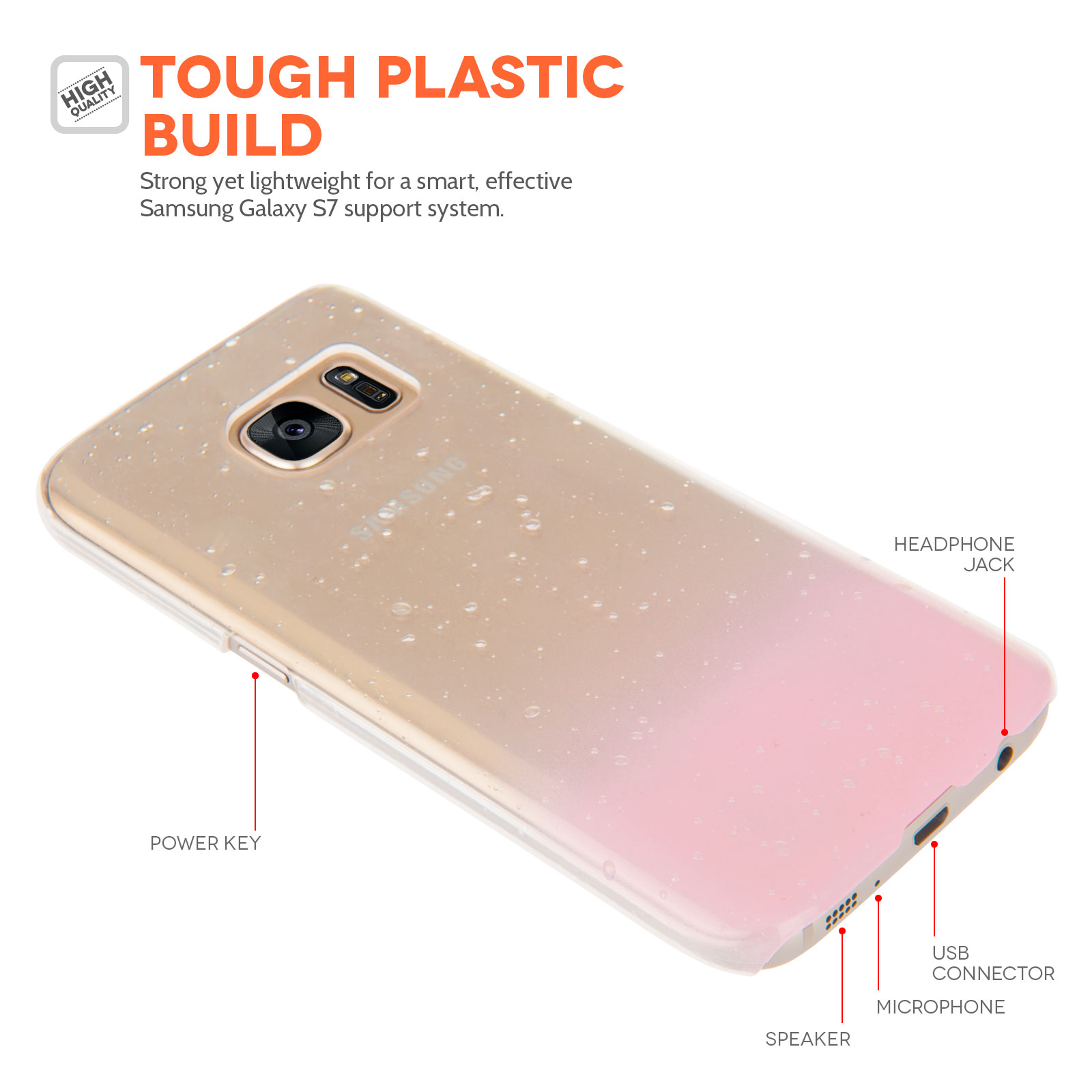 Yousave Accessories Samsung Galaxy S7 Raindrop Hard Case - Baby Pink-Clear