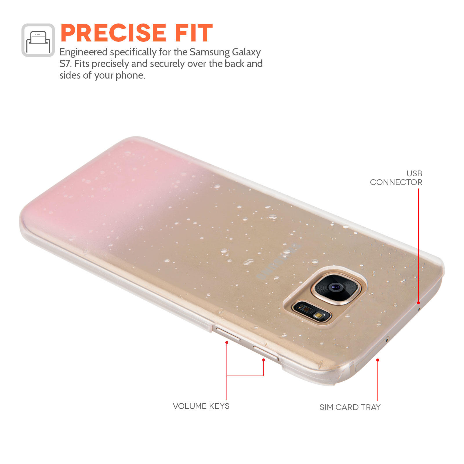 Yousave Accessories Samsung Galaxy S7 Raindrop Hard Case - Baby Pink-Clear
