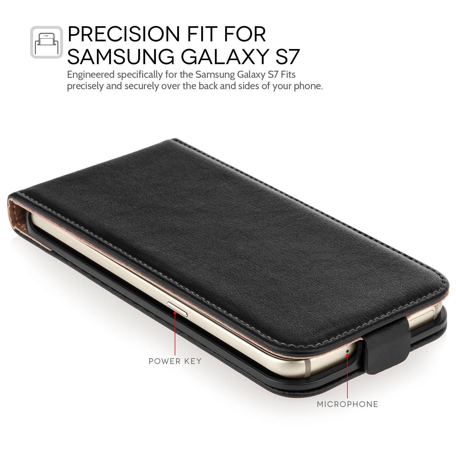 Caseflex Samsung Galaxy S7 Real Leather Flip Case - Black