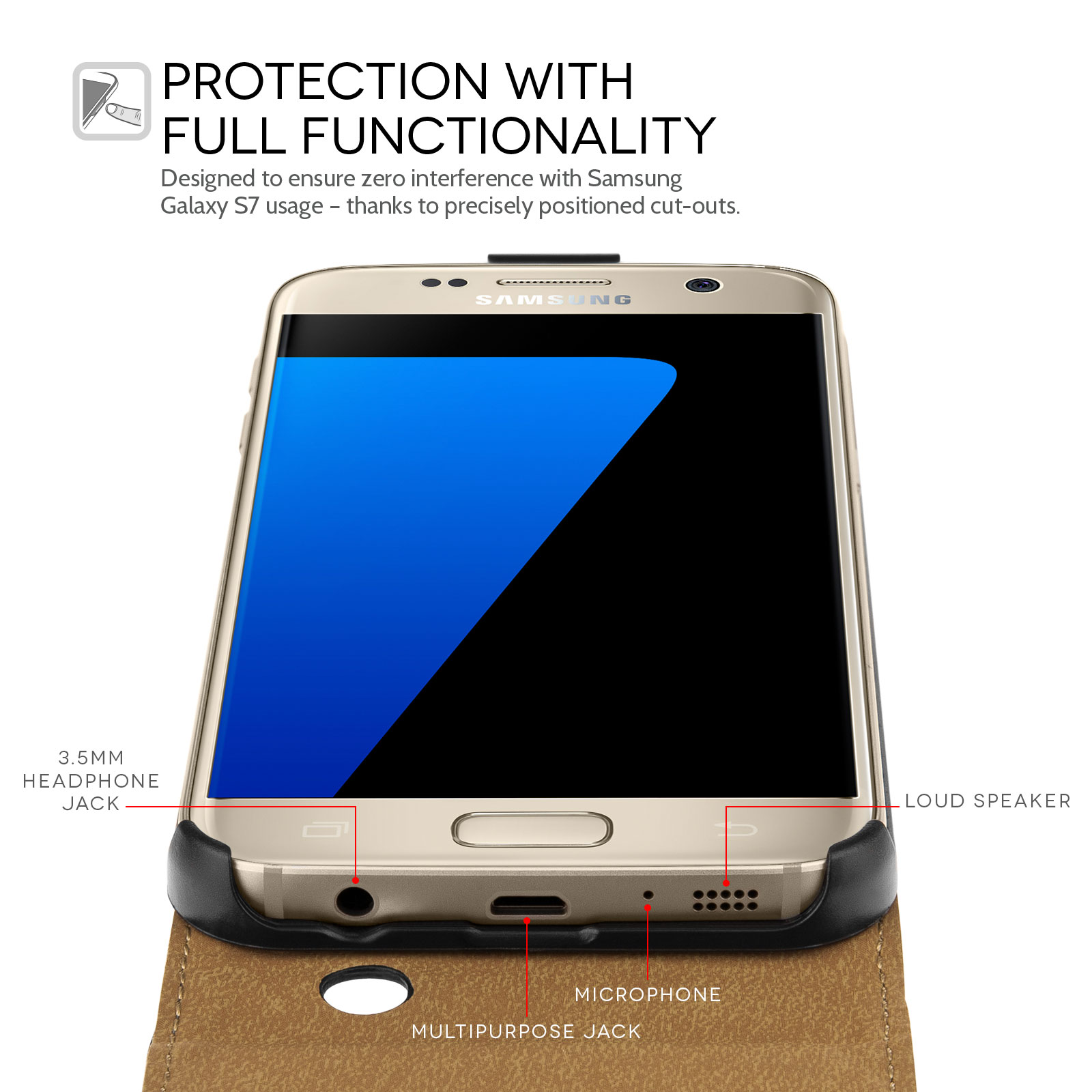 Caseflex Samsung Galaxy S7 Real Leather Flip Case - Black