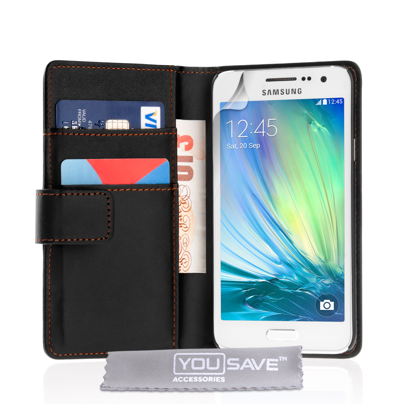 Yousave Accessories Samsung Galaxy A3 (2016) Leather-Effect Wallet Case - Black