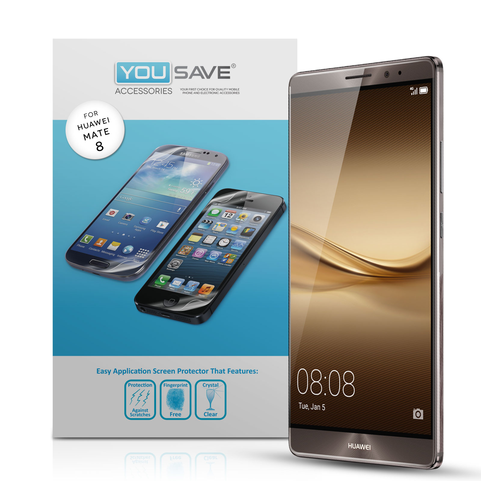 Yousave Accessories Huawei Mate 8 Screen Protectors x5