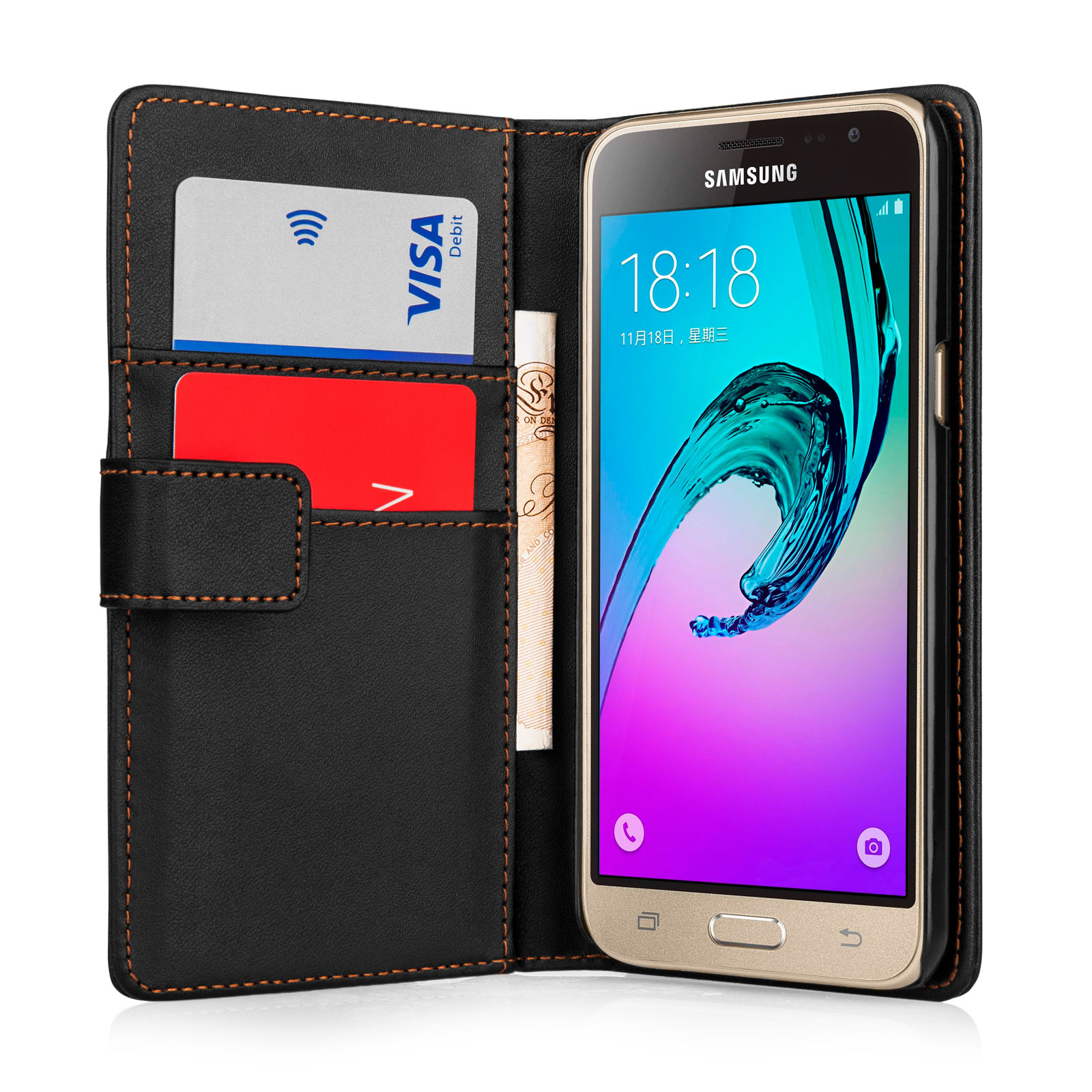 Yousave Accessories Samsung Galaxy J3 Leather-Effect Wallet Case - Black