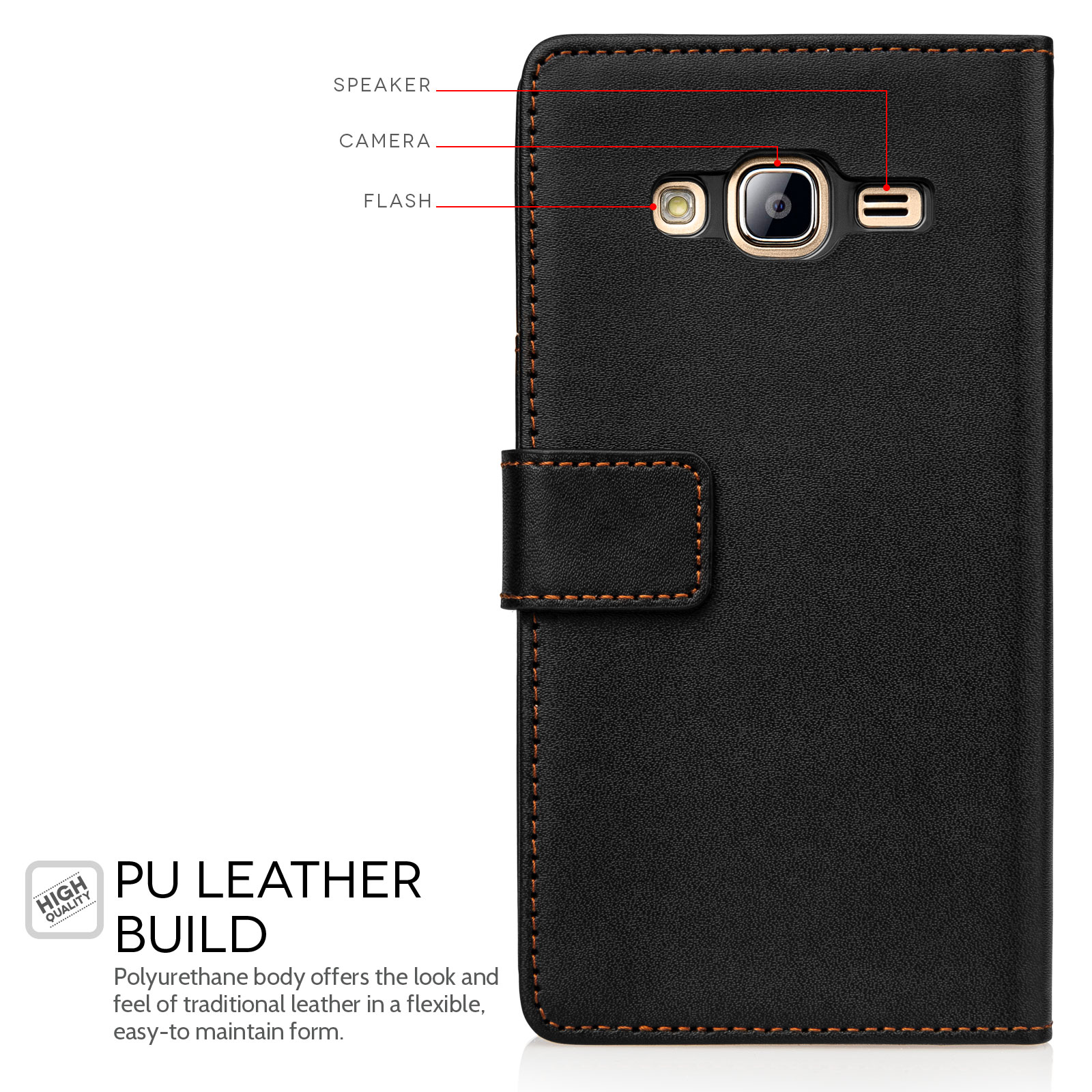 Yousave Accessories Samsung Galaxy J3 Leather-Effect Wallet Case - Black