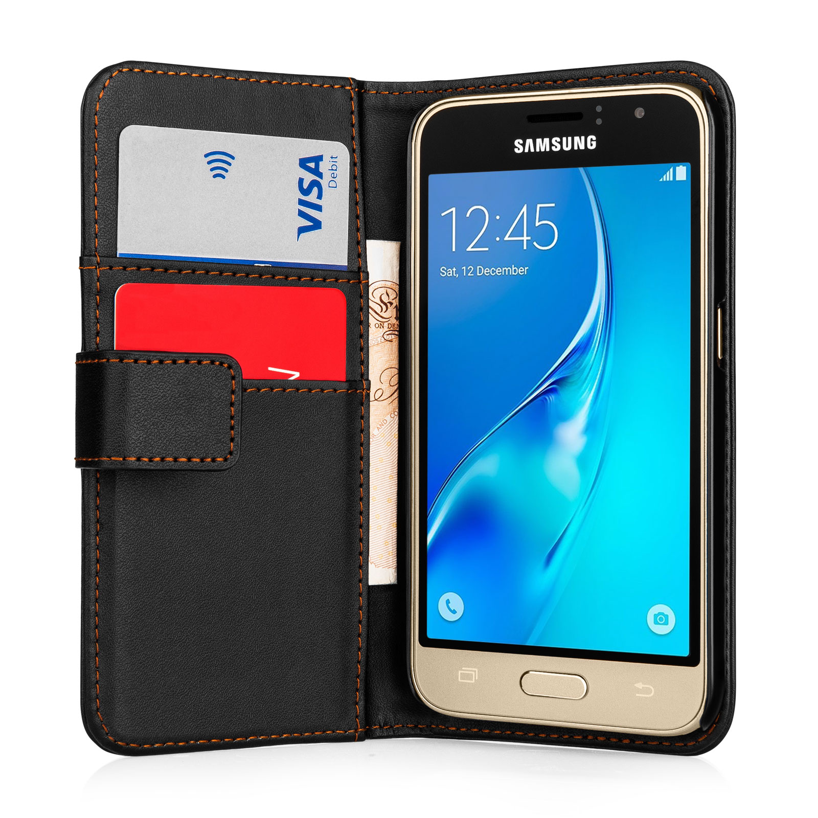 Yousave Accessories Samsung Galaxy J1 (2016) Leather-Effect Wallet Case - Black