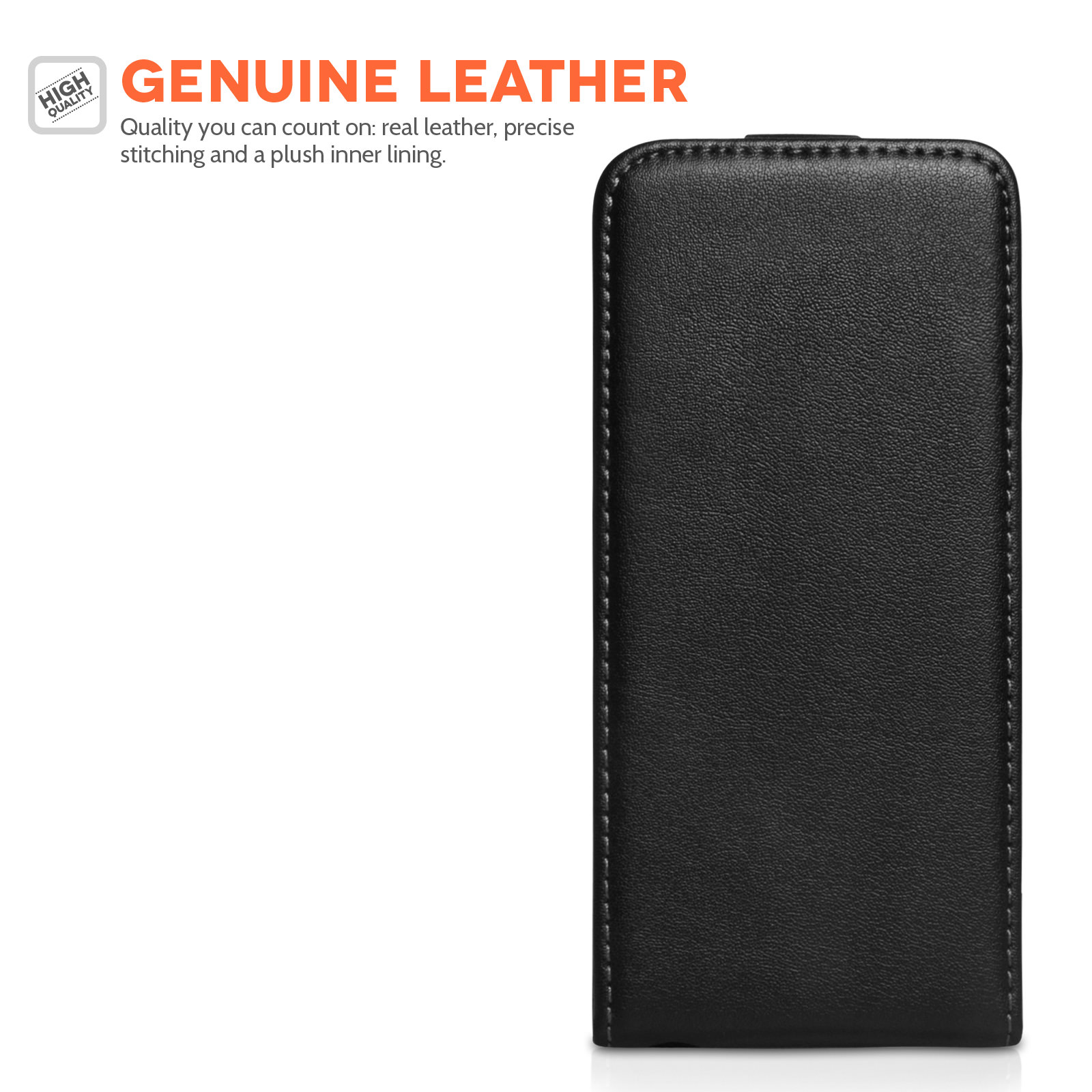 Caseflex iPhone SE Real Leather Flip Case - Black