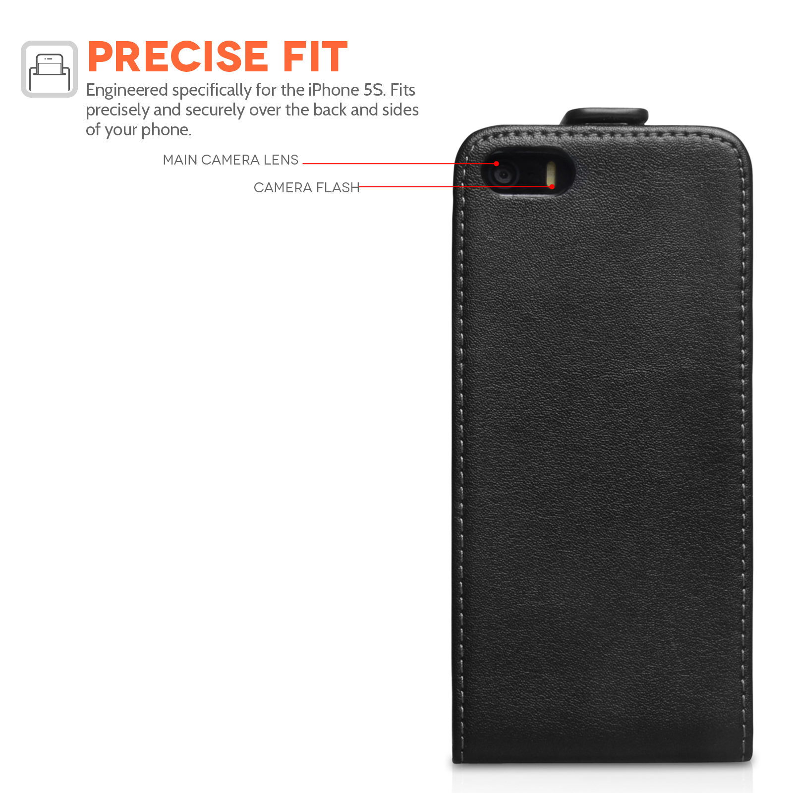 Caseflex iPhone SE Real Leather Flip Case - Black