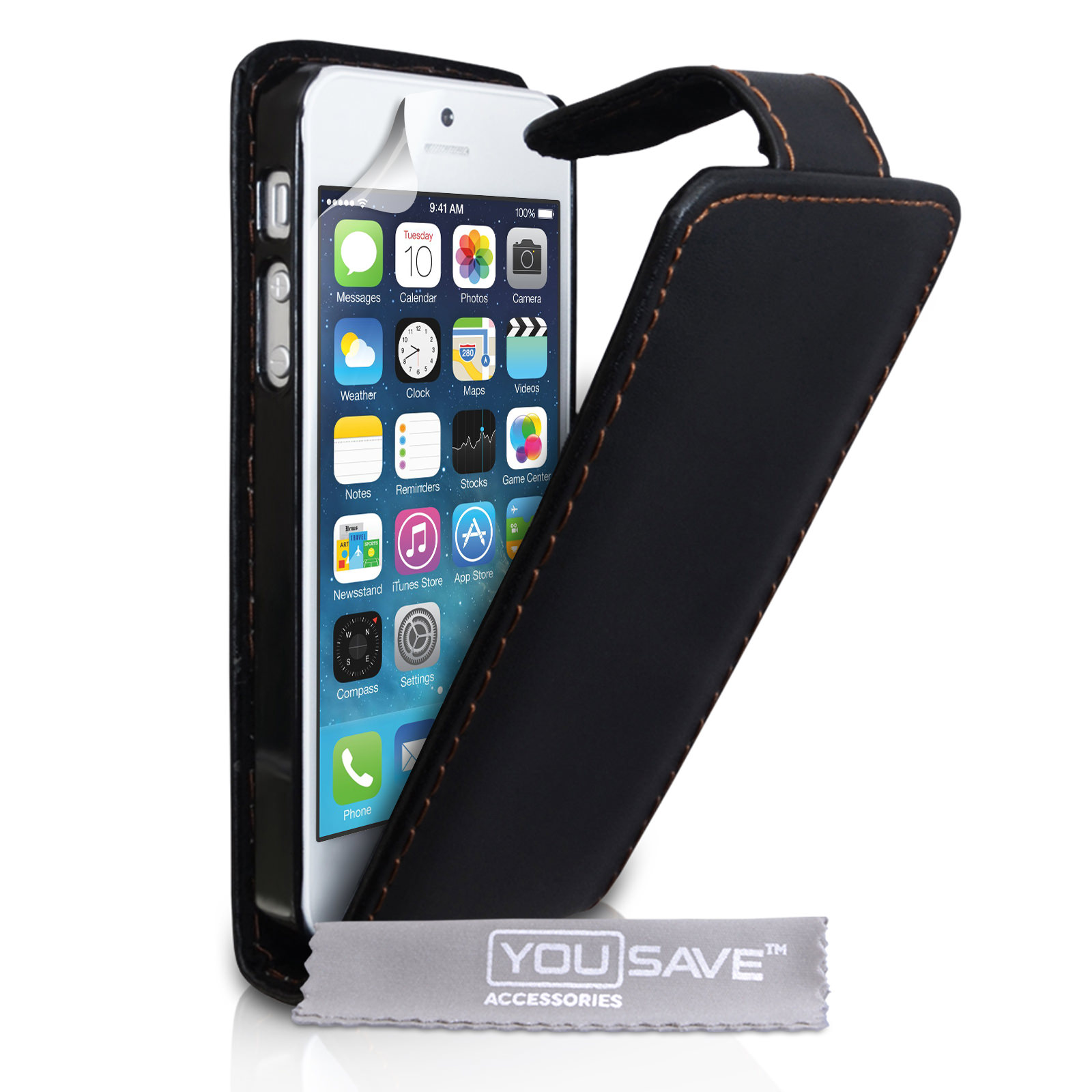 YouSave Accessories iPhone SE Leather Effect Flip Case - Black