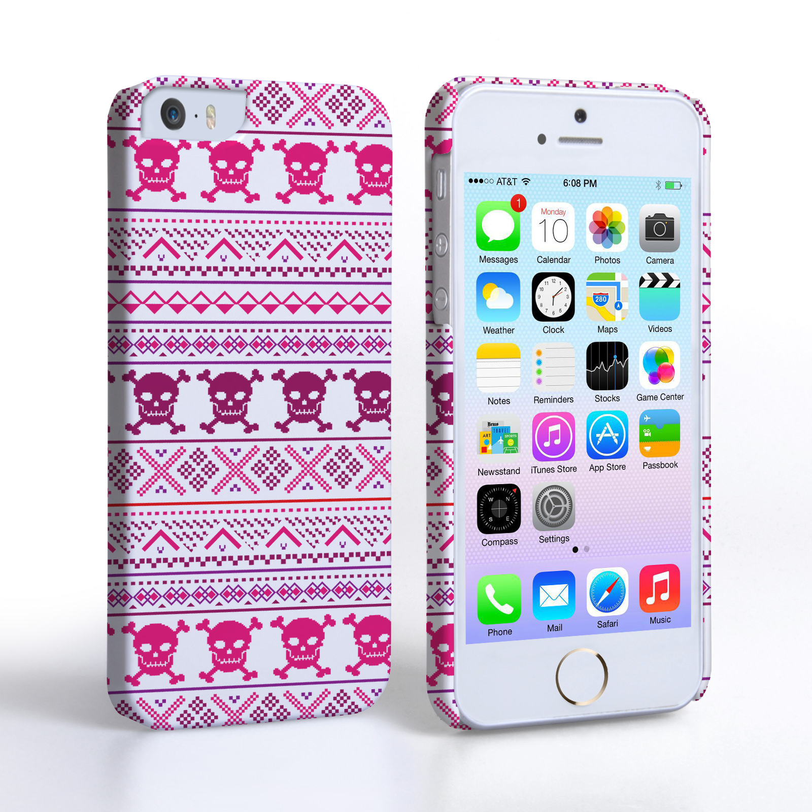 Caseflex iPhone SE Fairisle Case – Pink Skull White Background