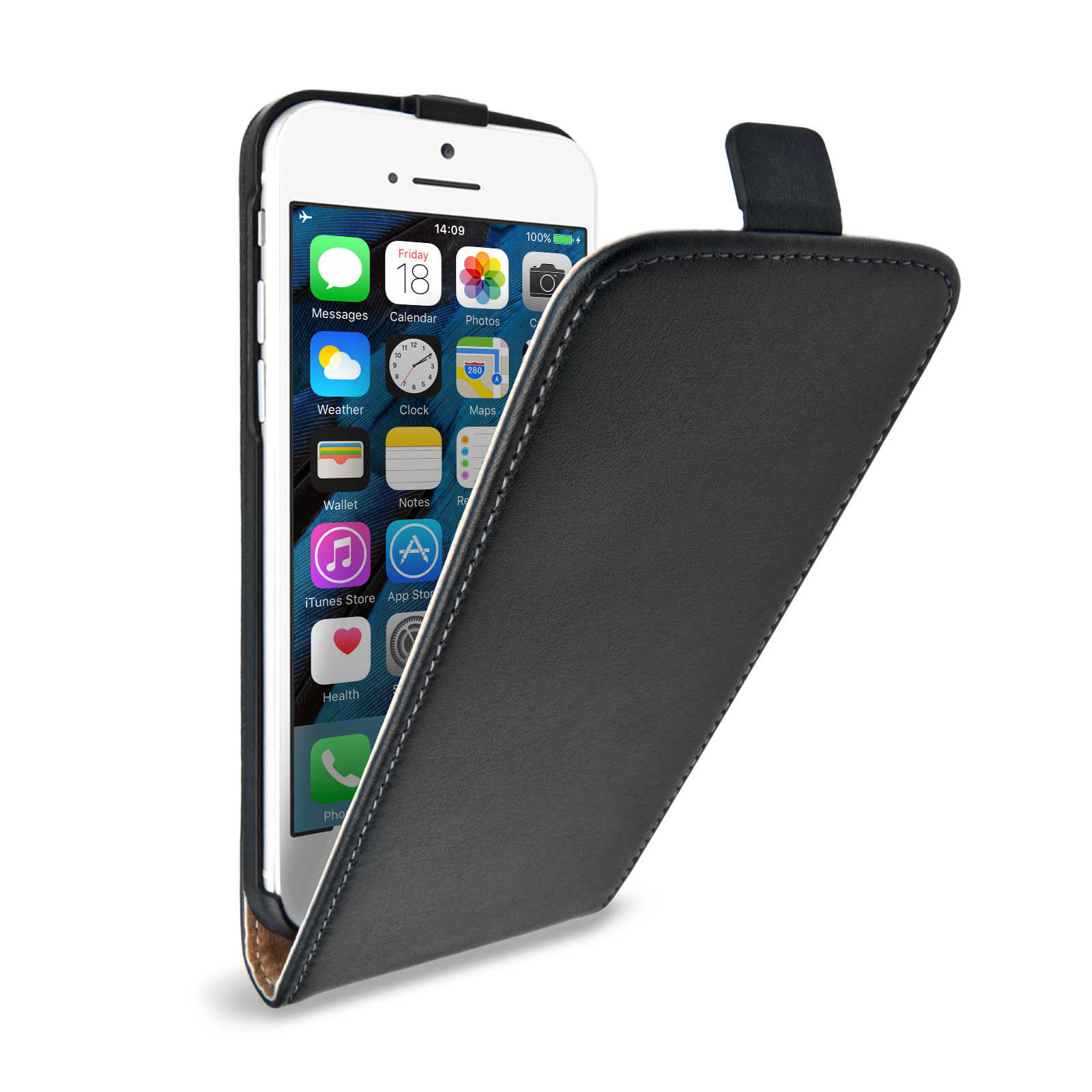 Caseflex iPhone SE Real Leather Flip Case - Black