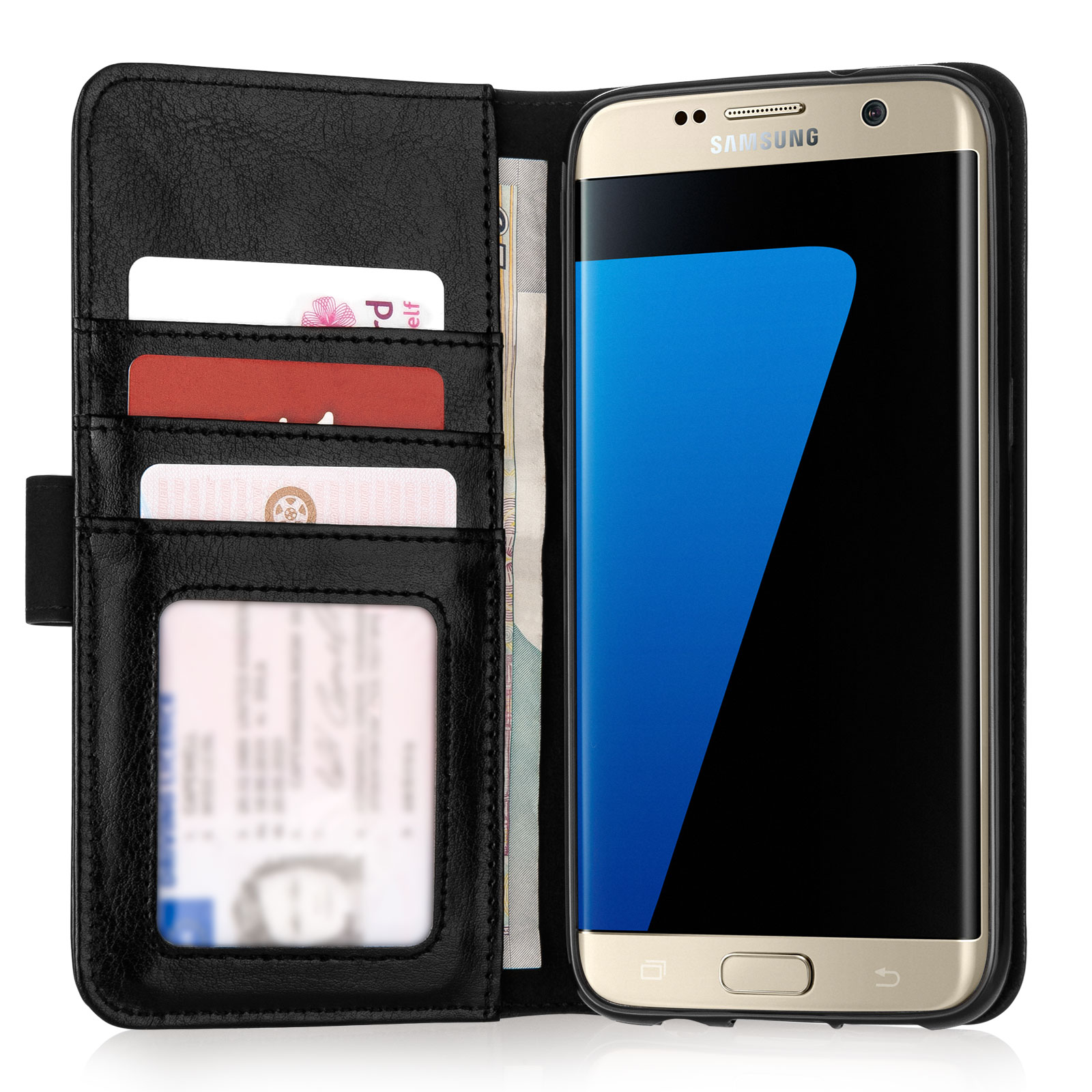 YouSave Accessories Samsung Galaxy S7 Edge Real Leather ID Wallet Case - Black 