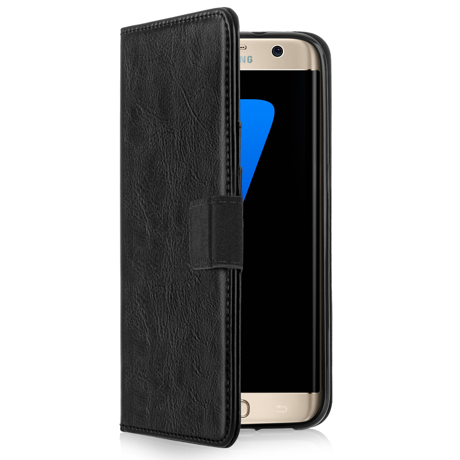 YouSave Accessories Samsung Galaxy S7 Edge Real Leather ID Wallet Case - Black 