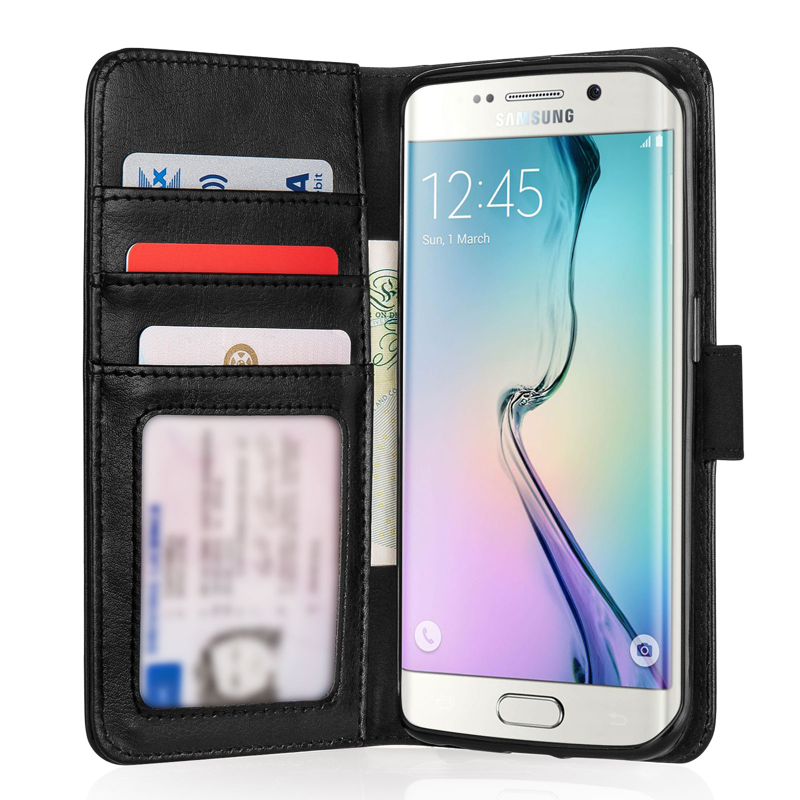 Caseflex Samsung Galaxy S6 Edge Real Leather ID Wallet Case - Black 