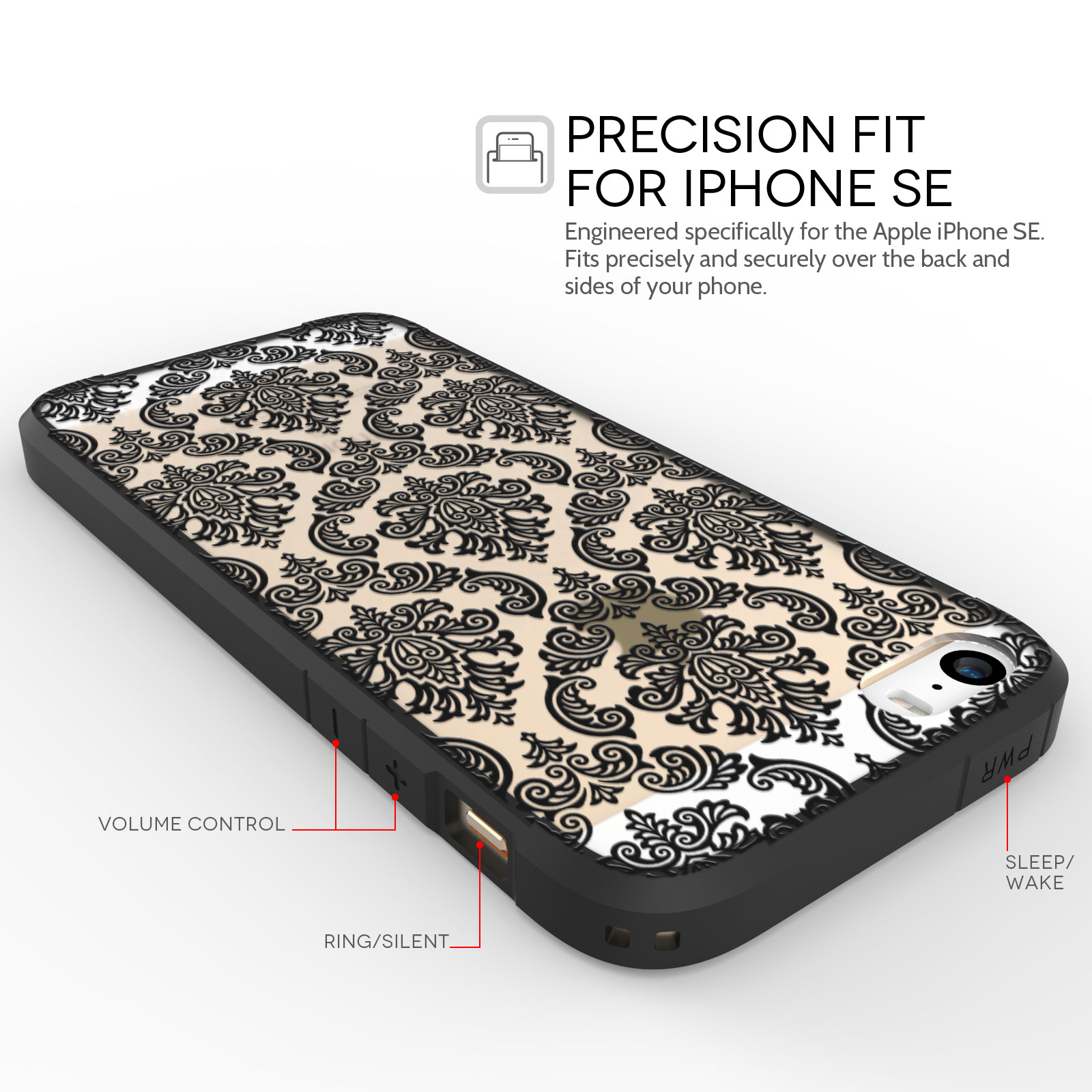 Yousave Accessories iPhone 5 and SE TPU Patterned Hard Case - Damask Black
