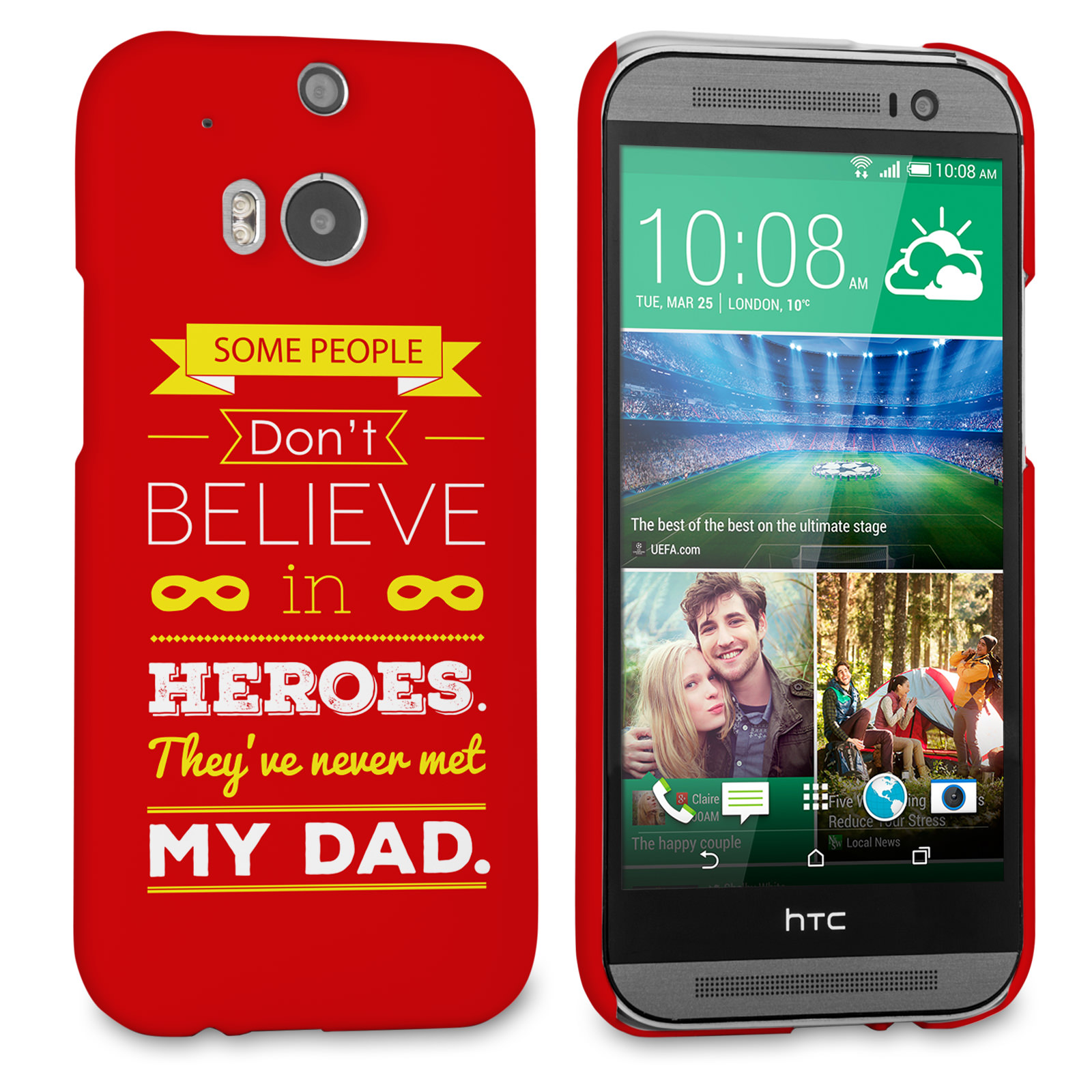 Caseflex Dad Heroes Quote HTC One M8 Case - Red