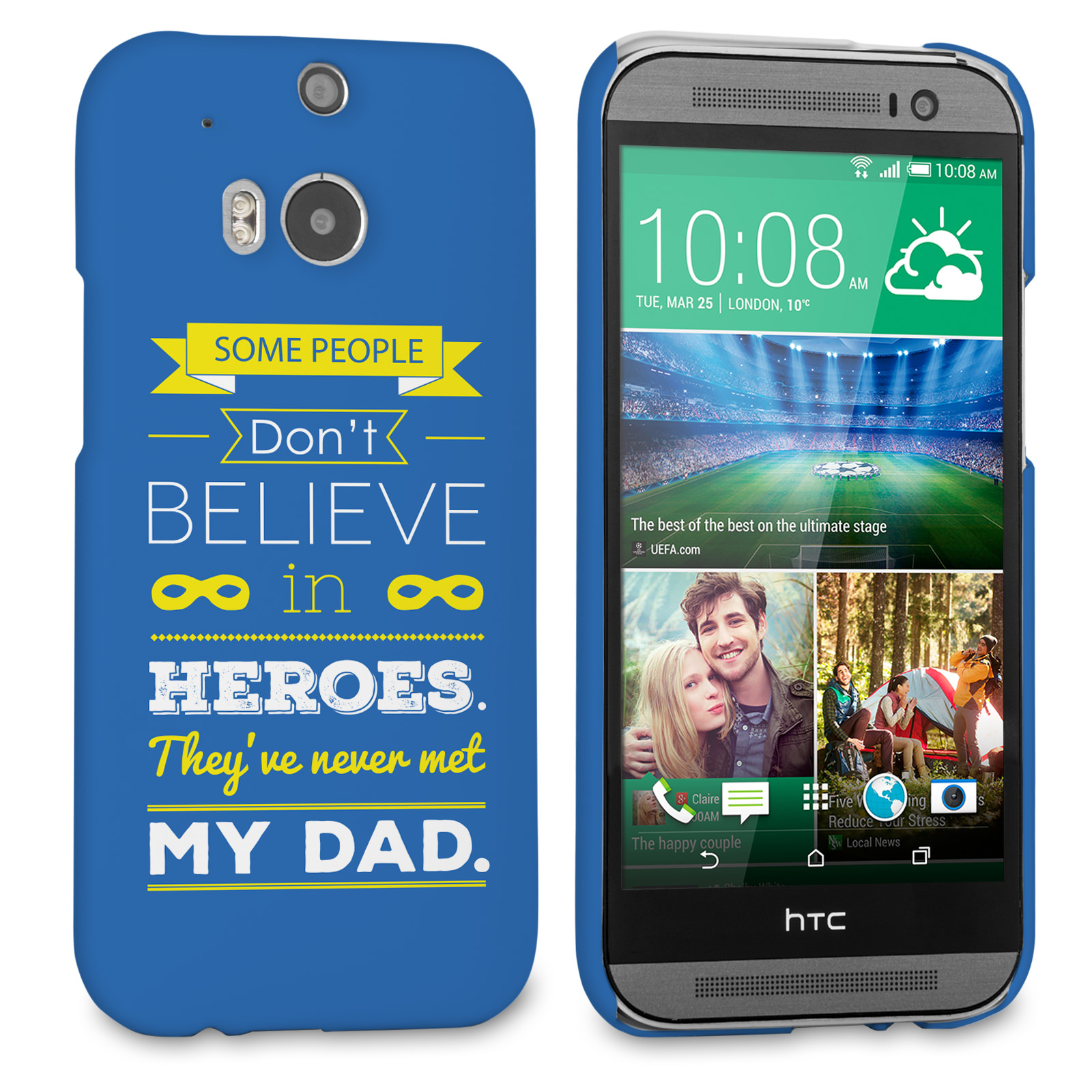 Caseflex Dad Heroes Quote HTC One M8 Case - Blue