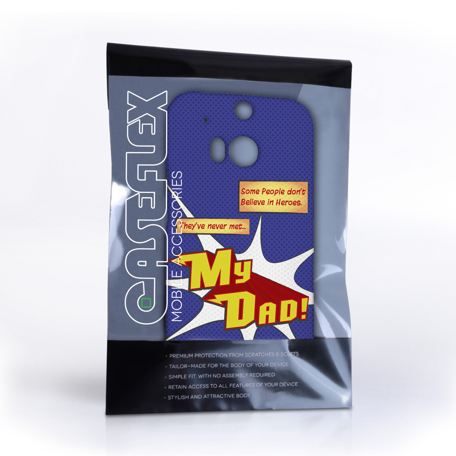 Caseflex My Dad Hero Cartoon HTC One M8 Case – Blue