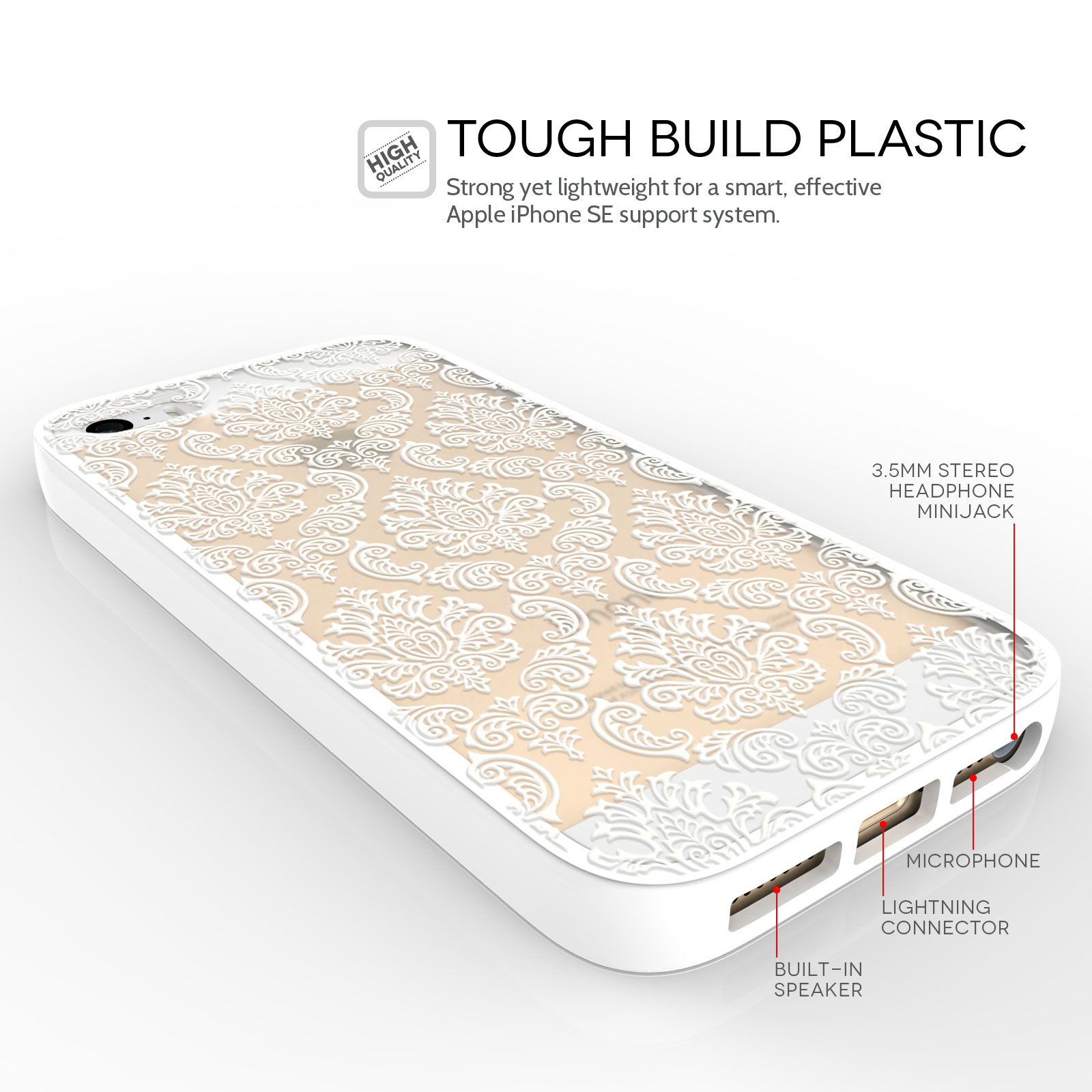 Yousave Accessories iPhone 5 and SE TPU Patterned Hard Case - Damask White