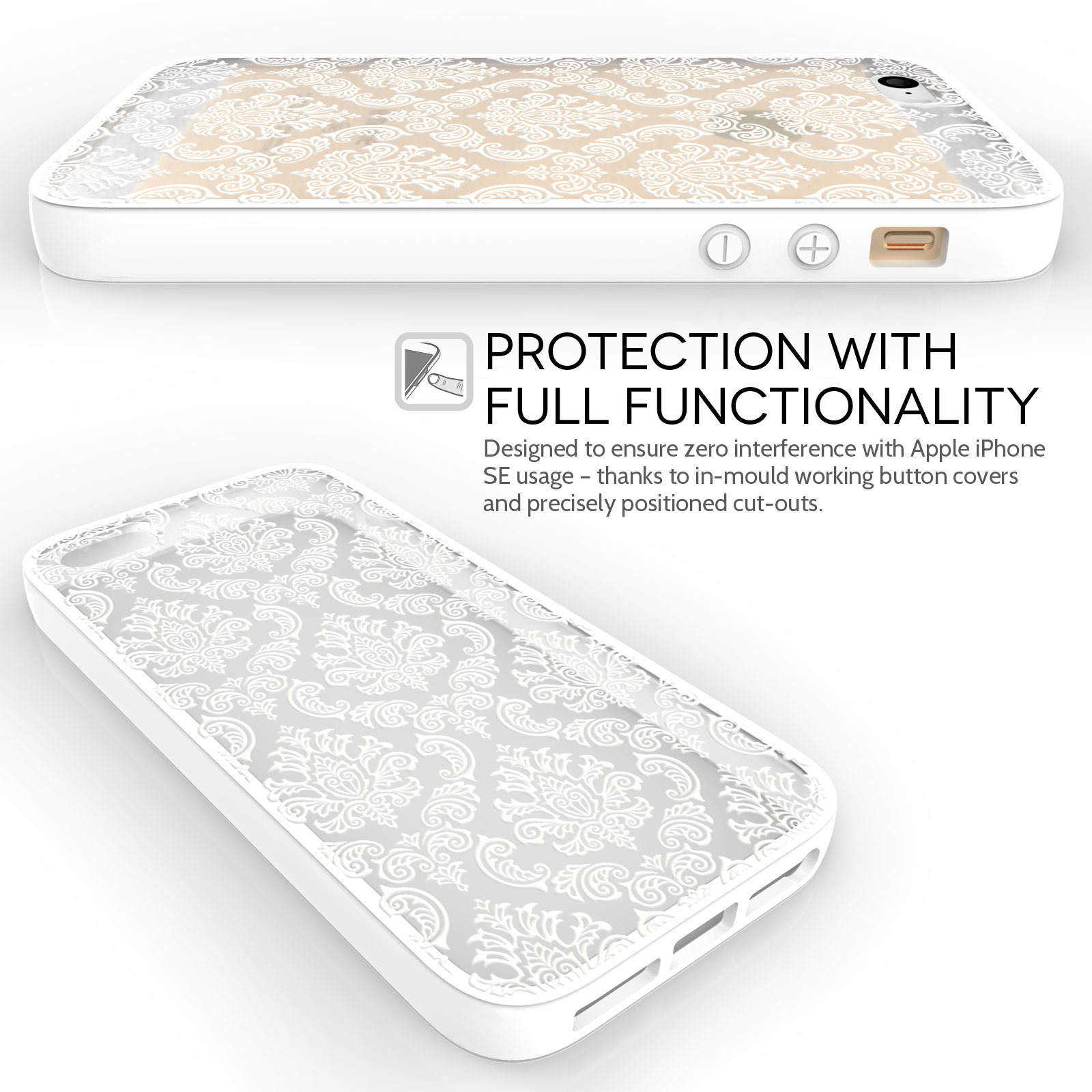 Yousave Accessories iPhone 5 and SE TPU Patterned Hard Case - Damask White