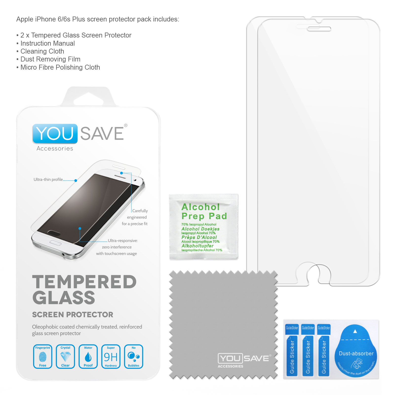 Yousave Accessories iPhone 6 / 6s Plus Glass Screen Protector - Twin Pack